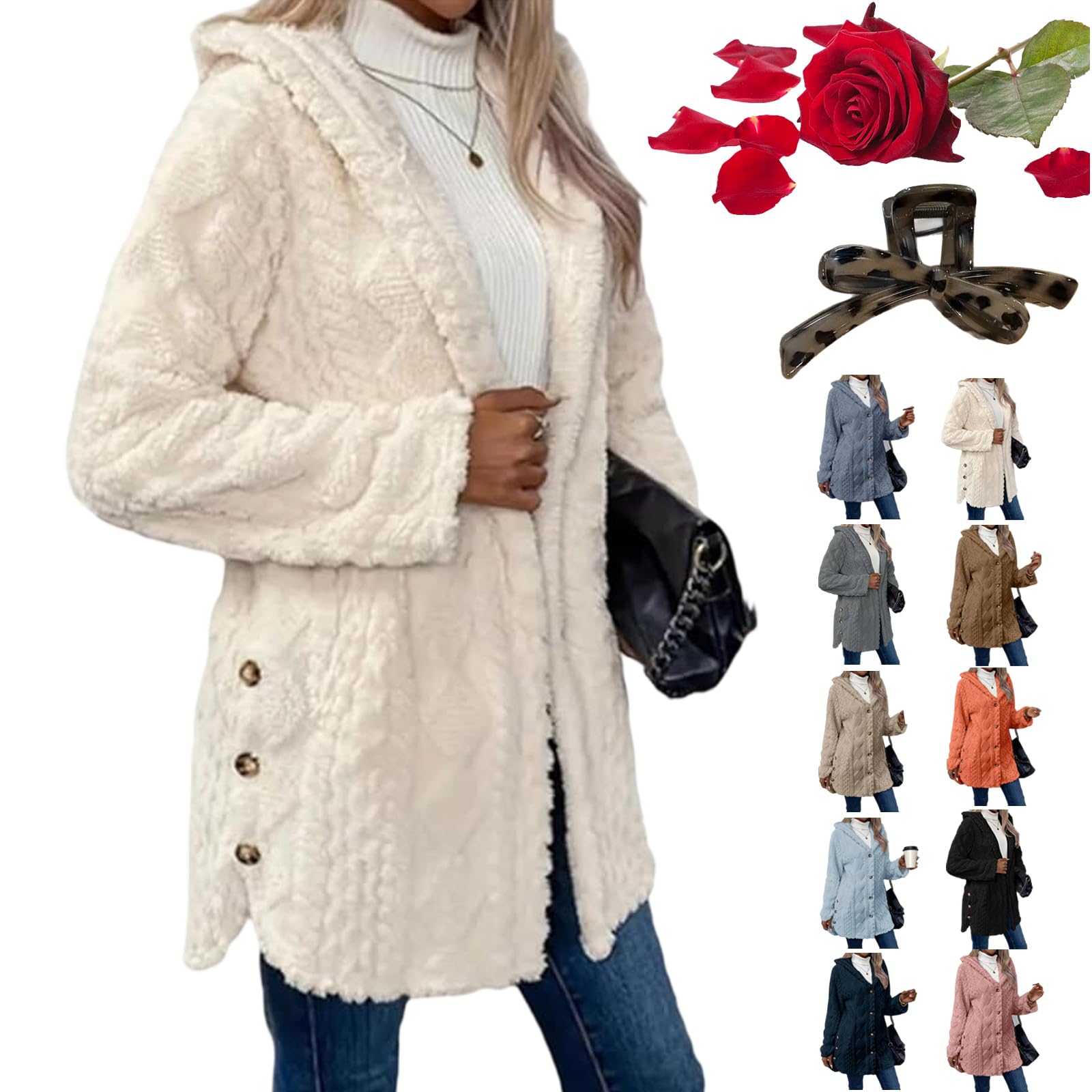 Womens Fall Winter Warm Fashion Hooded Cardigan Long Sleeve Coat Stylish Long Sleeve Warm Jacquard Sweaters