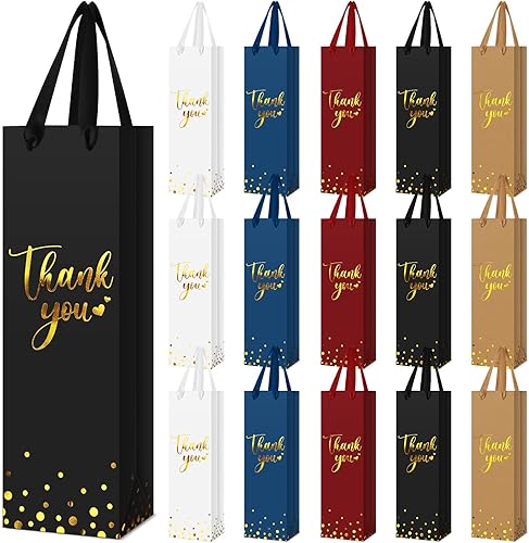 Miniatura 7 de Ctosree 30 bolsas de regalo de vino para botellas de vino, elegantes bolsas de regalo de vino de agradecimiento con impresión de lámina dorada