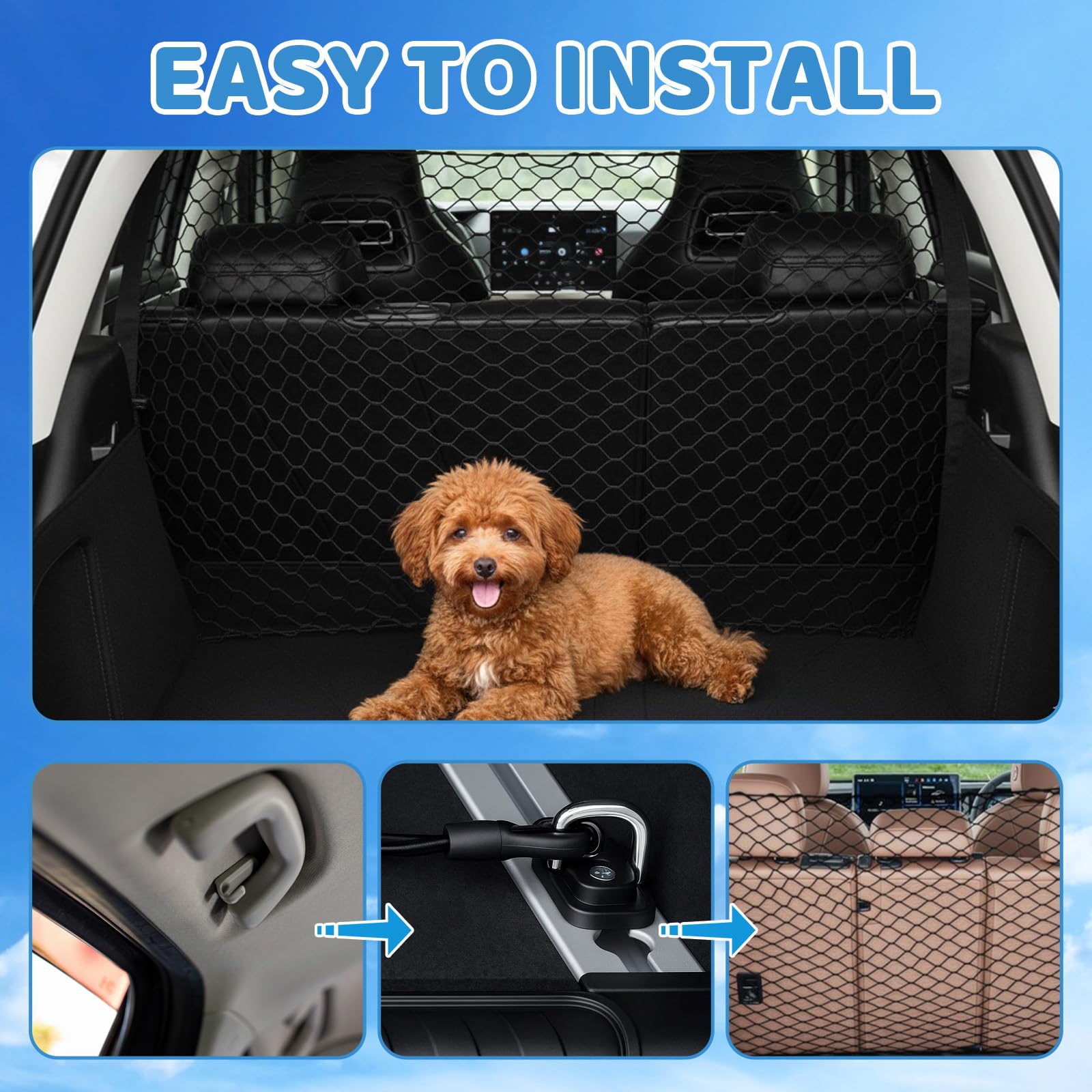 KYEDGC Dog Guard for Car Boot Universal Pet Barrier with 4 Hooks and Adjustable Straps - Image 4