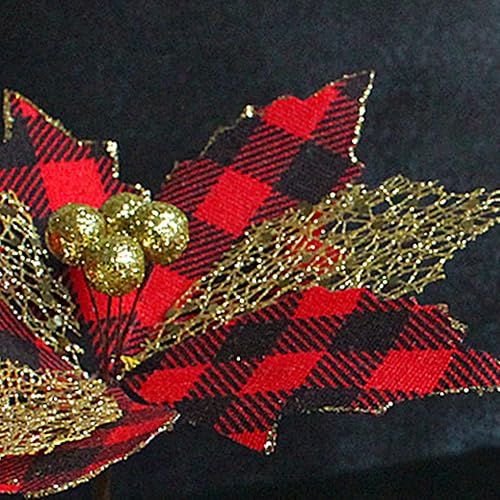 Miniatura 5 de Artesanía fina floral de Navidad, plástico que no se decolora, color rojo y negro, flor de Navidad para el hogar a cuadros rojos y negros