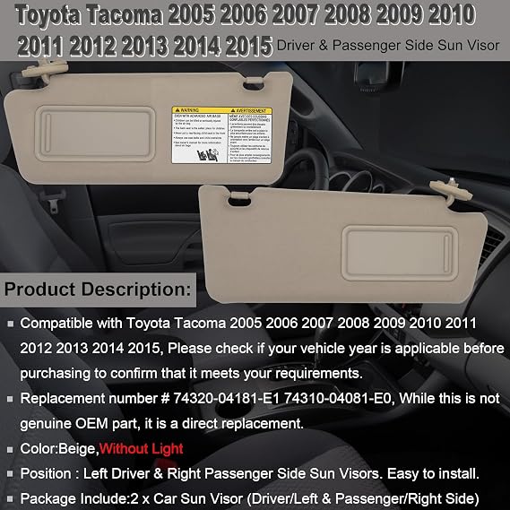 NHILES Driver&Passenger Sun Visor Compatible with Toyota Tacoma 2005-2015