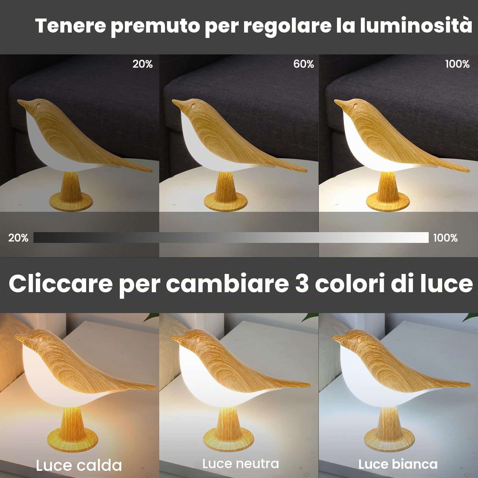 Haotao -2 Lampada da tavolo - Lampada da Scrivania - Senza Fili - lampada Touch Control - Dimmerabile - Ricaricabile - 3000K-6000K - 1800mAh