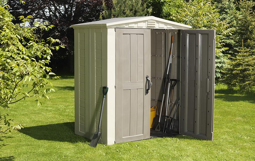 Keter Factor 6x3- Caseta de jardín Exterior 2m2, 178 x 113,5 x 208 cm, con Suelo y Escuadra incluida, Color Marrón/Beige