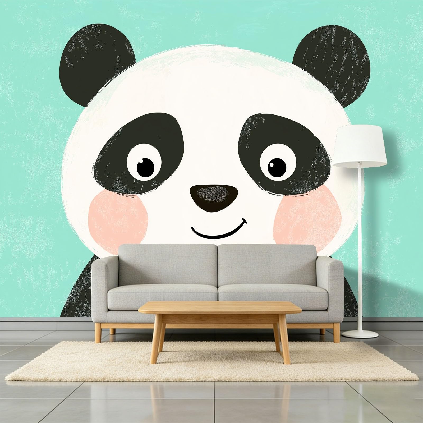 Generico Tapeta z kreskówek Panda Efekt 3D, 200 x 140 cm Fototapeta Włóknina | Dekoracja Fototapeta Sypialnia, Niebiesko-Zielony
