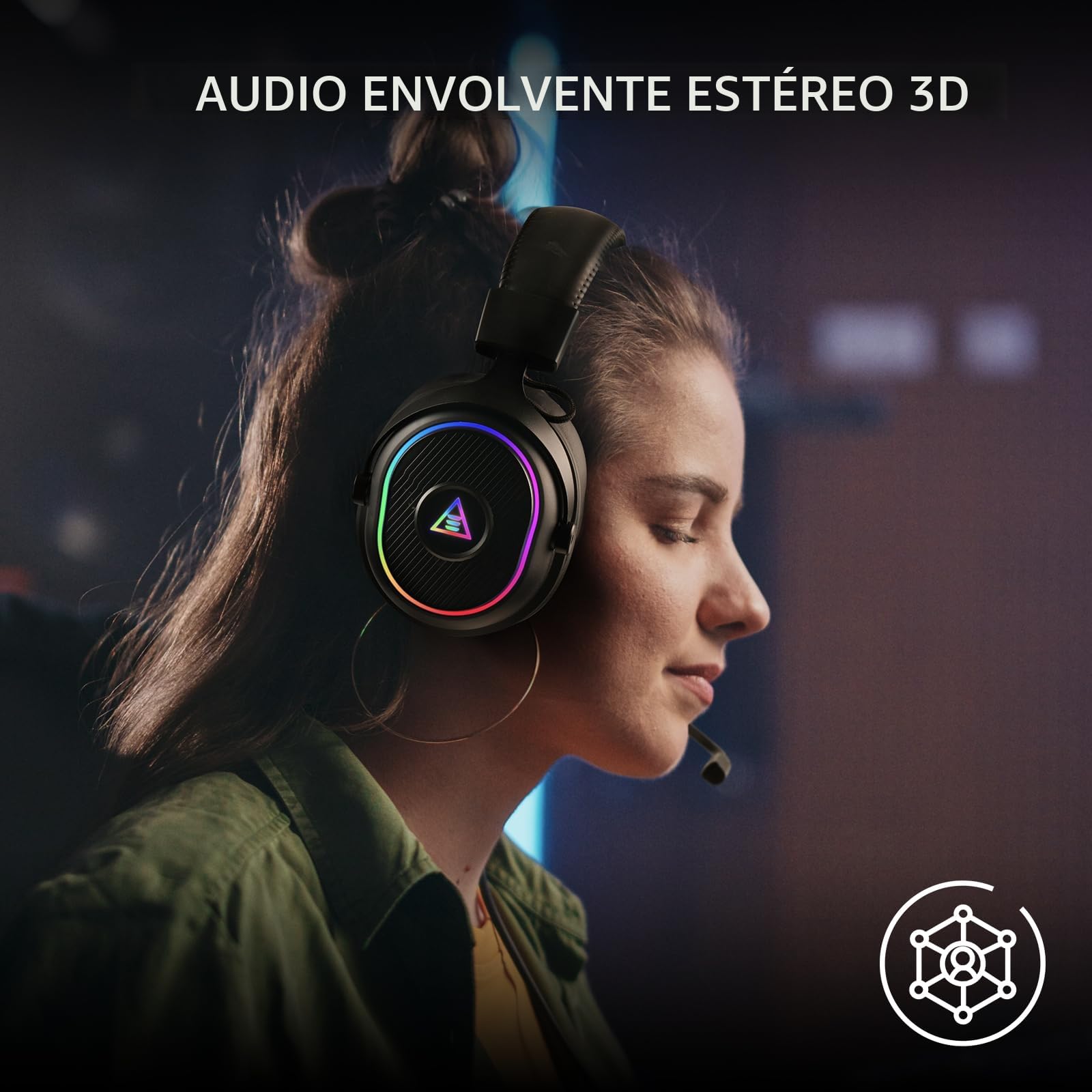 EKSA Cascos Gaming Inalámbricos para PC/Ps5/Ps4, Auriculares Gaming Inalámbricos con 2,4 GHz+BT 5,3 Modo Dual, Sonido Estéreo Cascos con Microfono, Cascos con Luz RGB, Duración 80Hr+