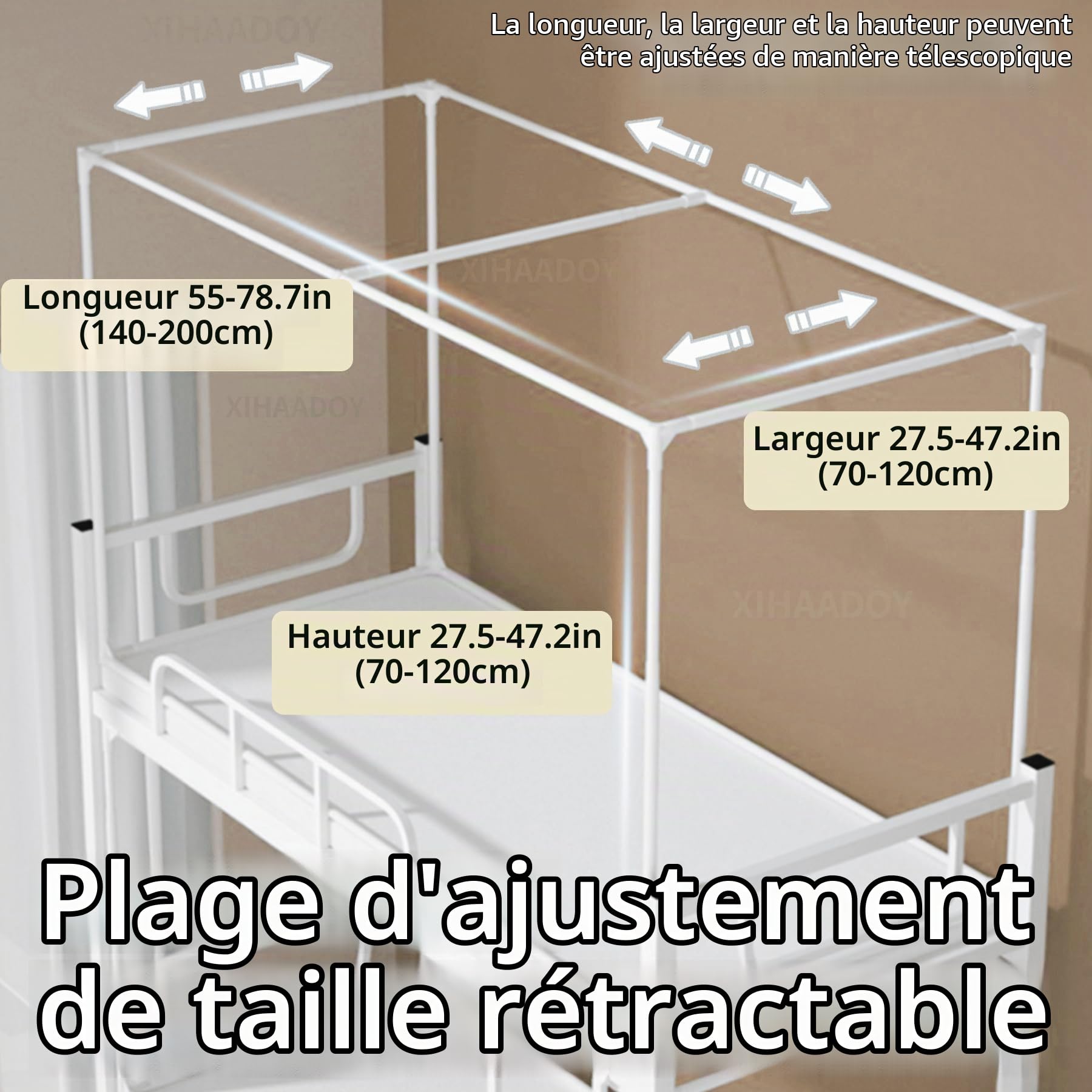 Cadre de lit rétractable, Support Universel pour moustiquaire, auvent de lit superposé, Toit en Acier Pleine Grandeur pour dortoir étudiant, Cadre de lit télescopique, Rideau de lit