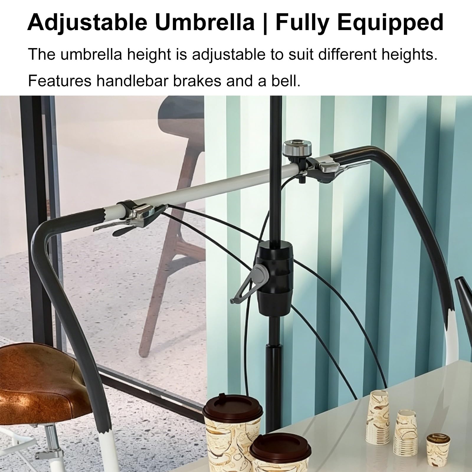 Carretto Portatile per Venditori Bicicletta, Carrello Del Venditore di Cibo con Ombrellone, Ideale Come Banco per Mercati Agricoli o Per la Vendita di Bevande, Pane e Snack Vari(Black)