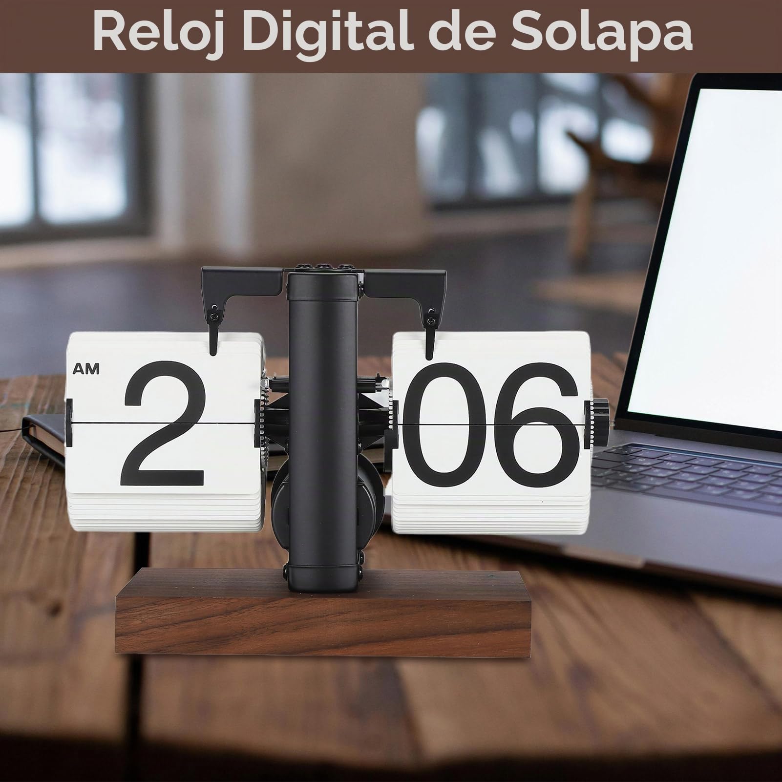 Reloj Digital Retro con Tapa, 12 Horas Reloj Plegable Digital De Una Sola Cara con Números Grandes, Reloj Mecánico Automático De Estilo Retro, Base De Madera para Sala De Estar