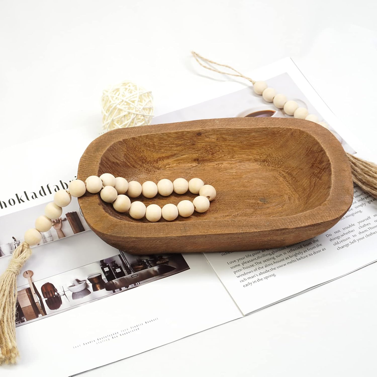 S-SNAIL-OO Decorative Bowl Vintage Wooden Dough Bowls Hand Carved, Farmhouse Country, Restaurant, Cafe Decoration, Place Bread, Fruit, Aromatherapy. (10x6x2in): Home & Kitchen