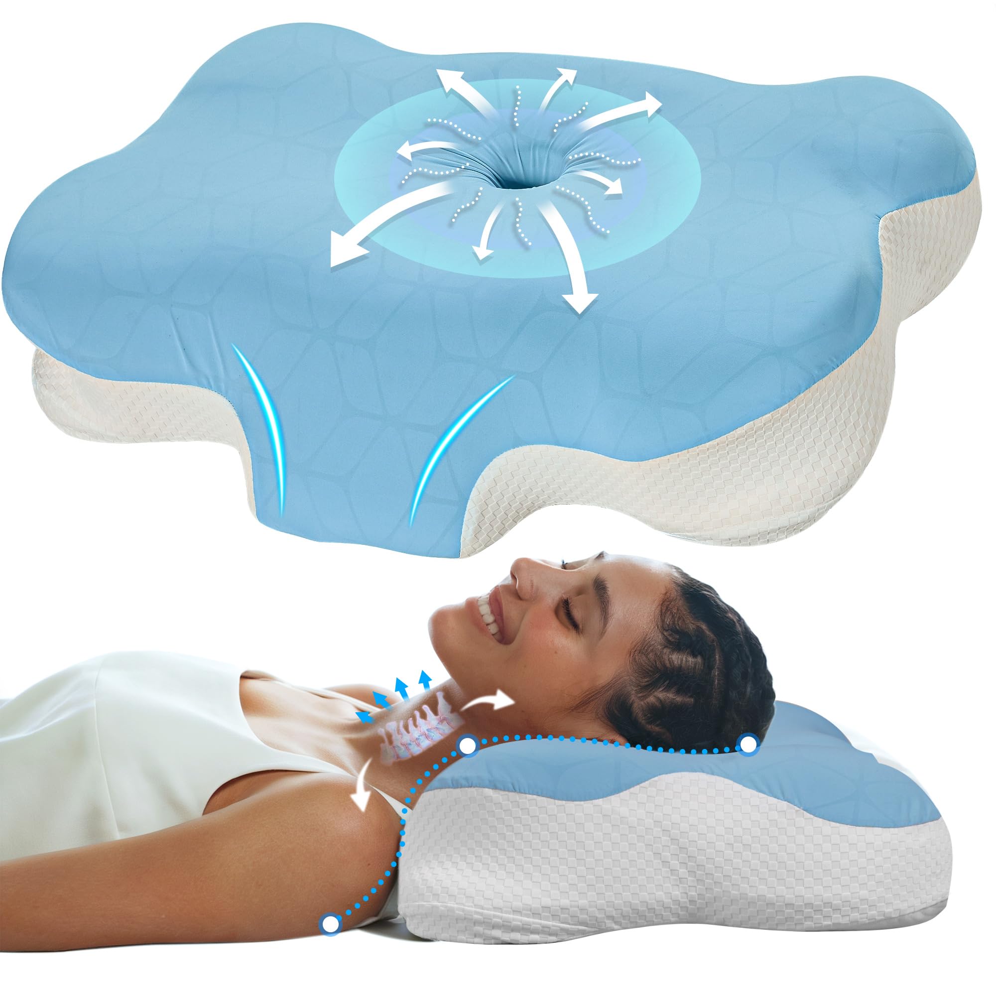 Cervical Pillow - Memory Foam Pillow for Neck Support Ergonomic Contour Pillow for Back and Side Sleepers Breathable