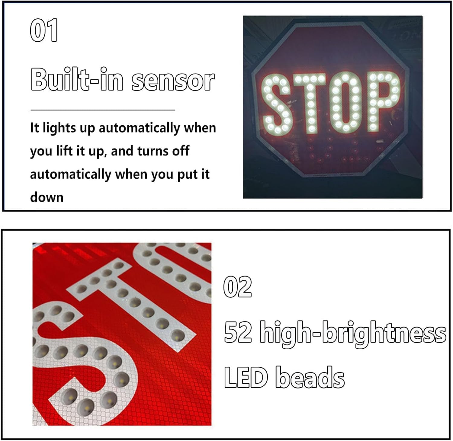 Double-Sided LED Stop Slow Paddle Sign - Handheld Traffic Safety Sign with Foam Grip for School Crossings, Construction, Parking - Bright Illuminated Warning (1-Pack)