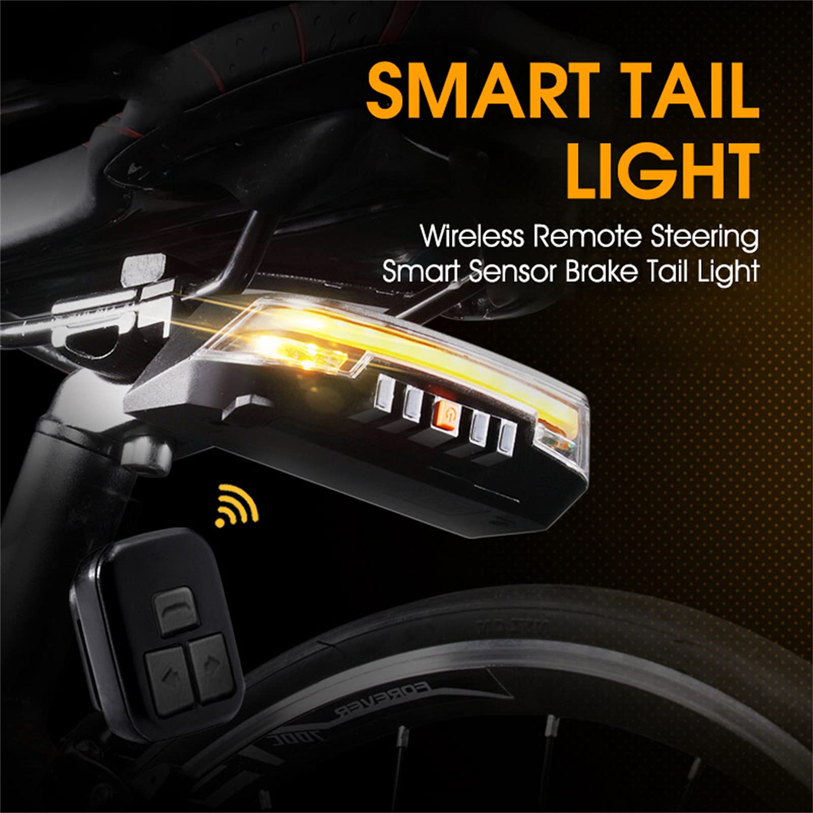 Feu Arrière de Vélo Intelligent Clignotant à Distance sans Fil VTT Vélo de Route LED USB Rechargeable Étanche Vélo Lampe de Sécurité
