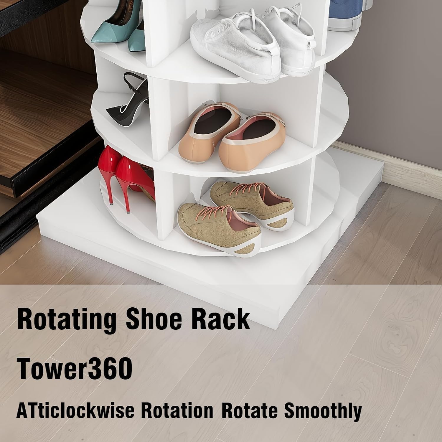 Rotating Shoe Rack Tower, 6-Tier Spinning Shoe Rack, Free Standing 360° Revolving Shoe Organizer, Rotate Shoes Closet Organization for Entryway Living Room Hallway (6-Tier, White)
