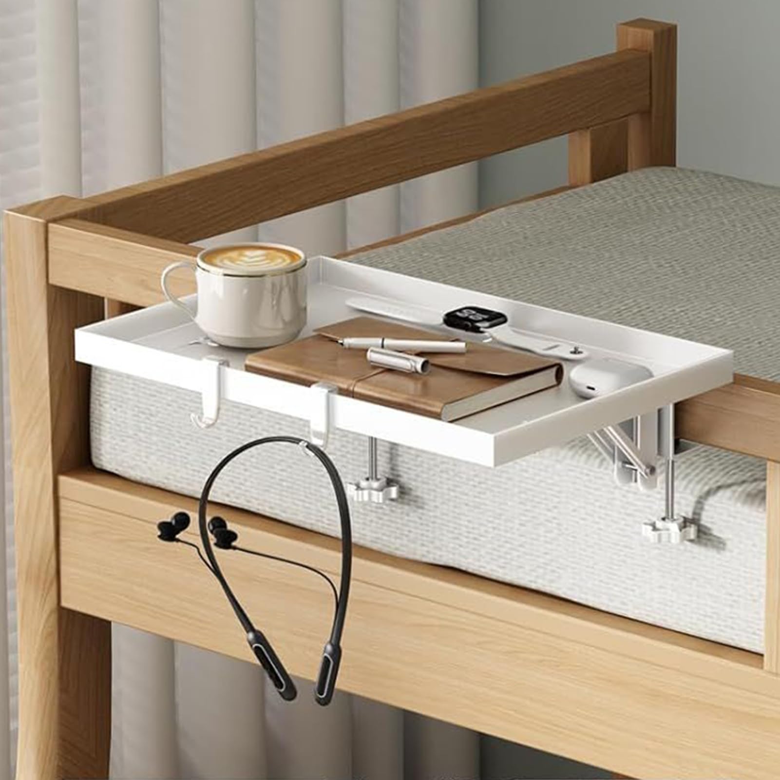 Faltbarer Nachttisch, Betttablett mit Clip, ansteckbare Nachttischregale, Nachttisch mit Clip und Kabelmanagement für Zuhause, Schlafzimmer, Wohnung