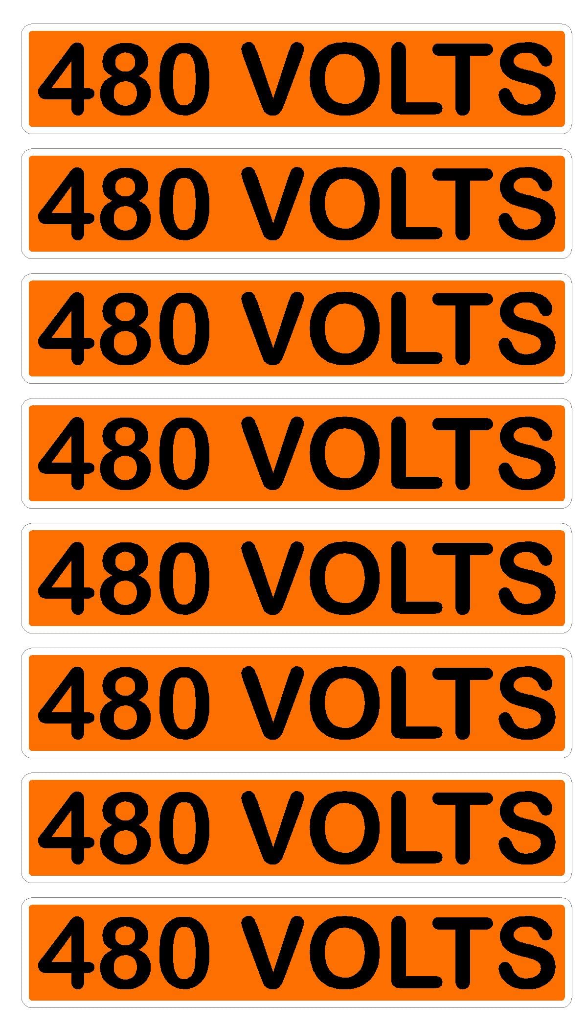 Orange Black Conduit Line Marker Single 110 115 120 120 208 220 240 480 3 Phase Volts Fuse Box Air Conditioning Label Sticker Made in USA 8pcs 3.750" x 0.750" (480 Volt)
