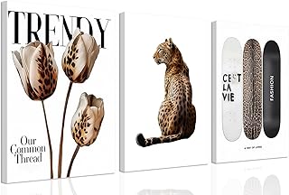 Trendy Leopard Canvas Wall Art Set of 3 Cheetah Printed Preppy Fashion S...