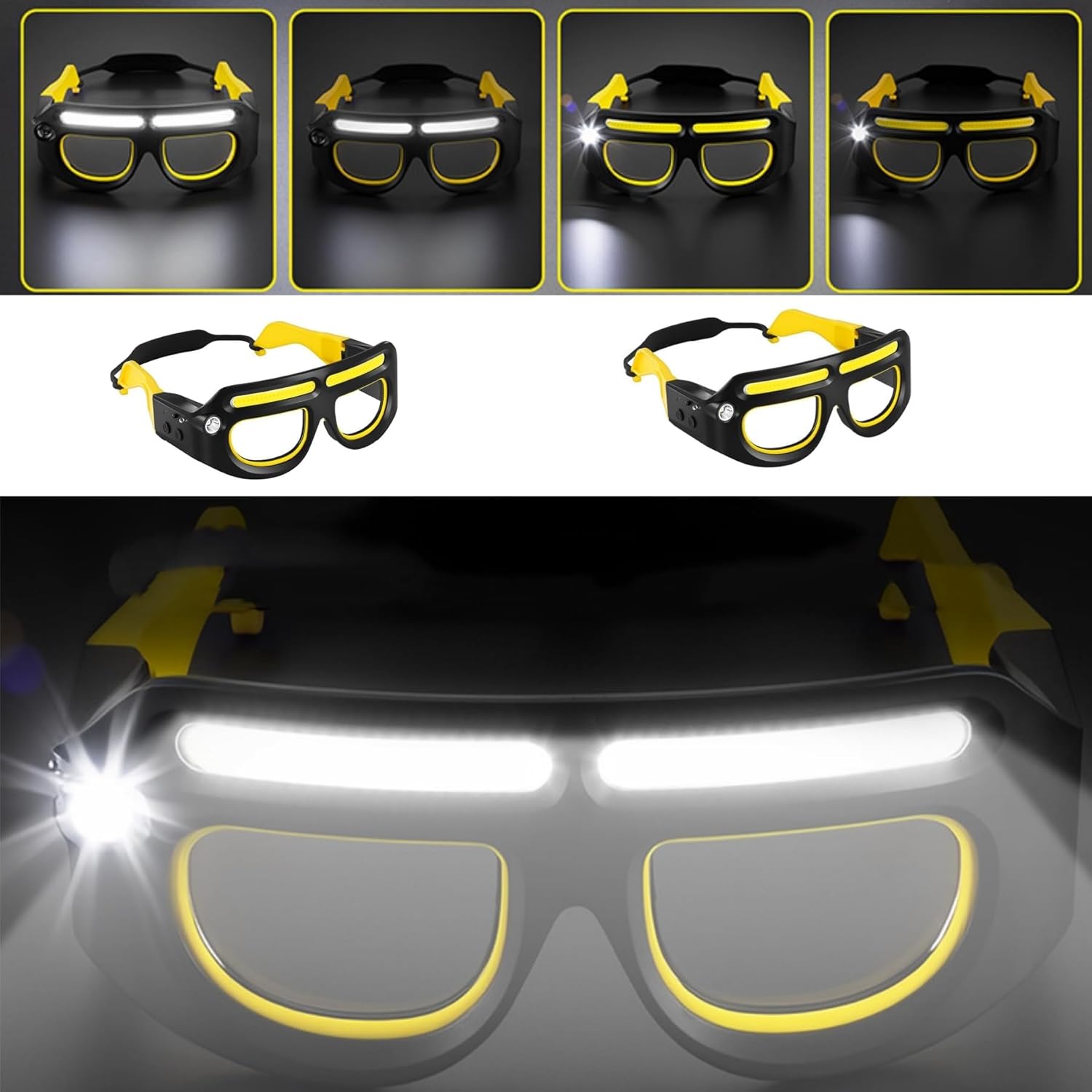 HISKI Rechargeable LED Headlight Glasses with Motion Sensor,LED Glasses Rechargeable Headlight Glasse with Motion Sensor & Touch Control, 5 Modes USB C Light Up Glasse (2PC)