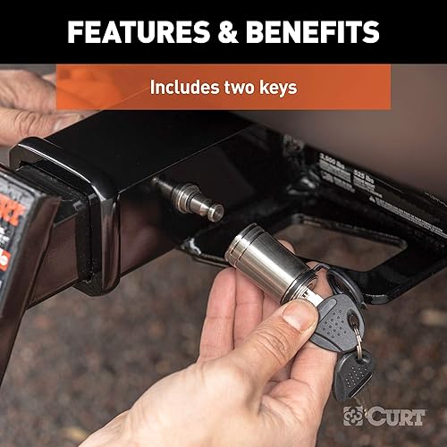 Miniatura 8 de CURT Cerradura de enganche de remolque de acero inoxidable 23517, diámetro de pasador de 1/2 pulgada, adaptador de 5/8 pulgadas, se adapta a