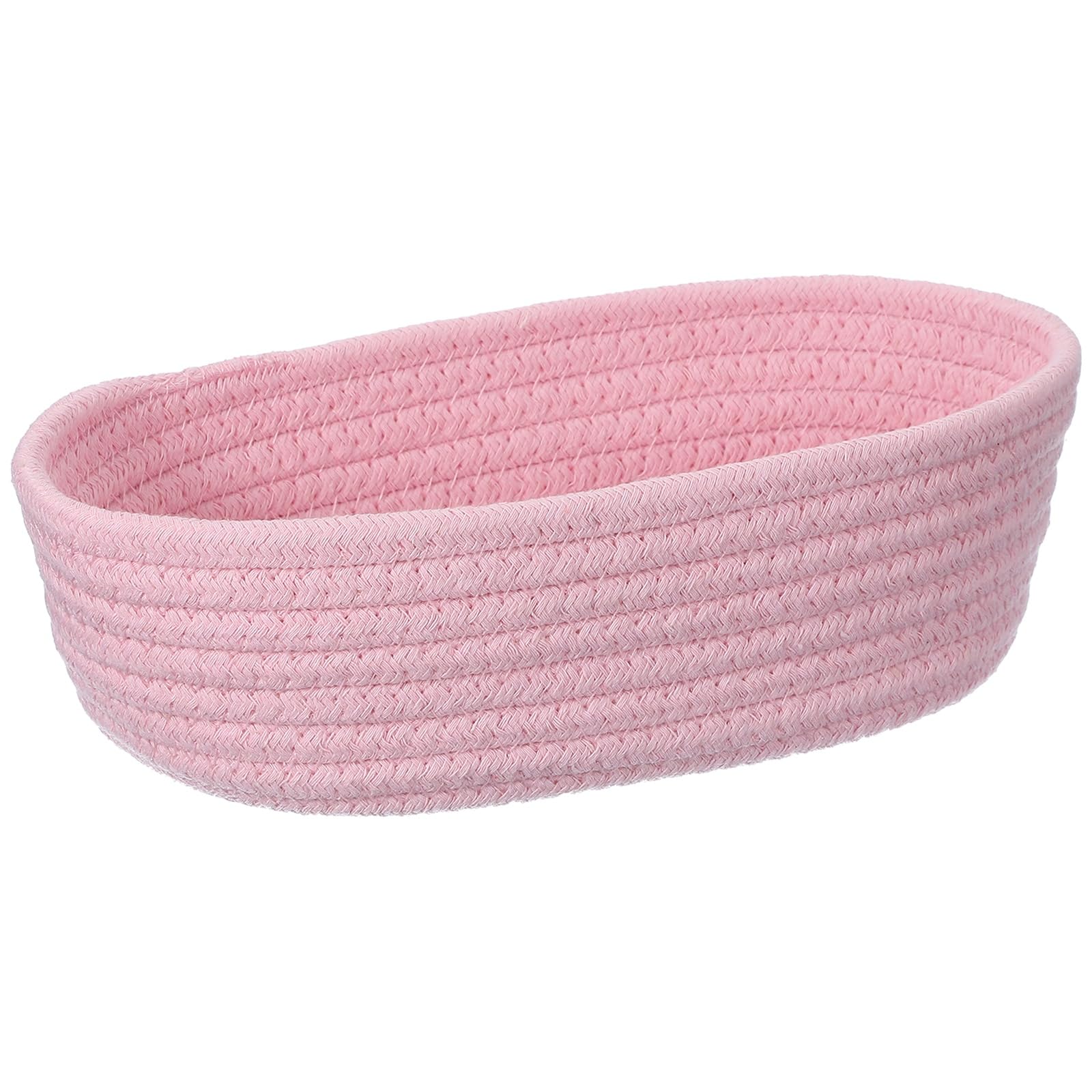 sourcing map Pink Small Cotton Rope Woven Storage Basket, Shelf Closet Storage Gift Woven Baskets Cute Nursery Box Bin Decor Organization Bin for Home Supply, Oval, 9.9x2.8"