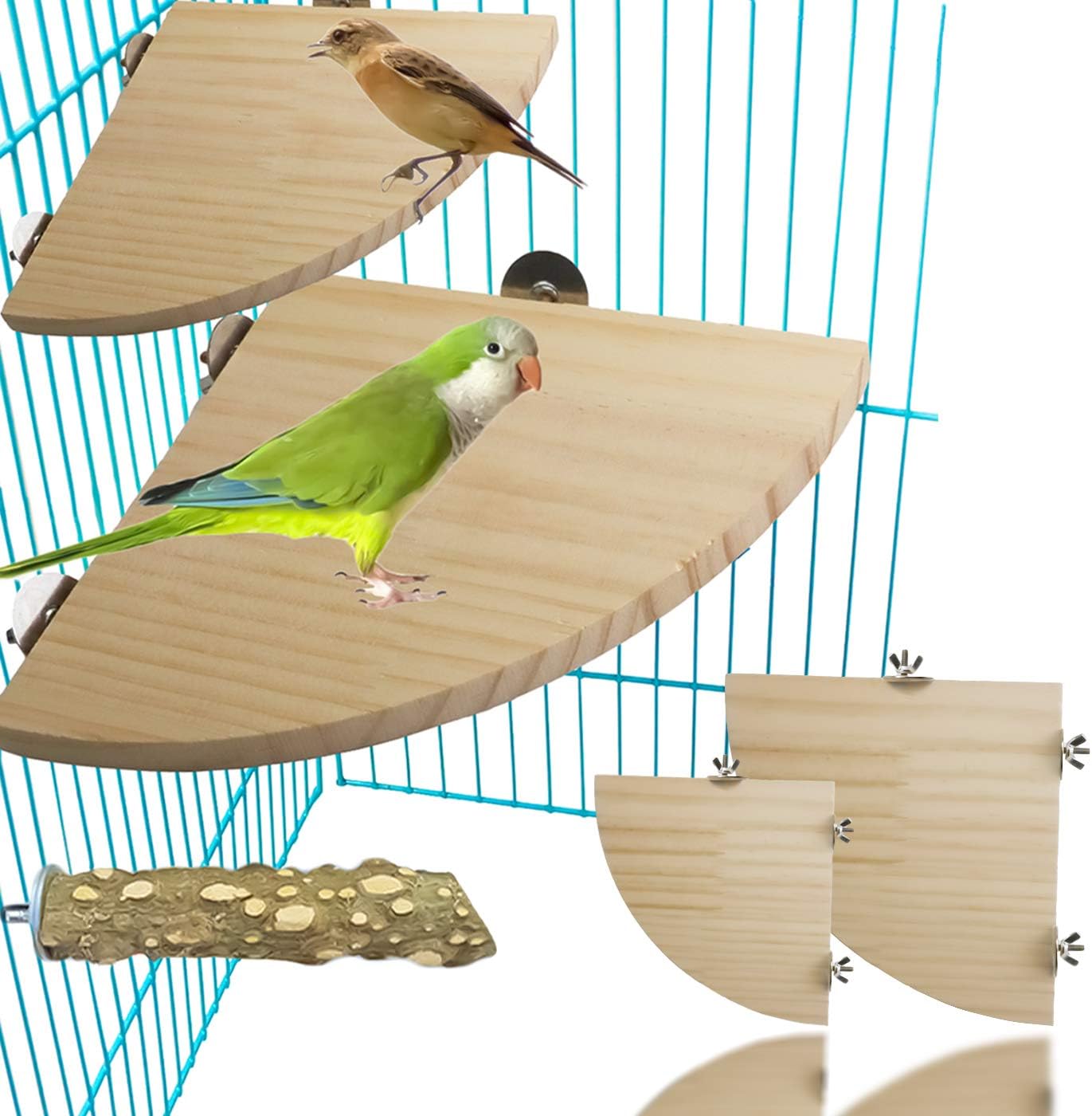 LeonBach 2 Pcs Wooden Bird Perches, Bird Platform Parrot Perch for Bird Cages, Bird and Rat Cage Accessories for Small Anminals Hamster…