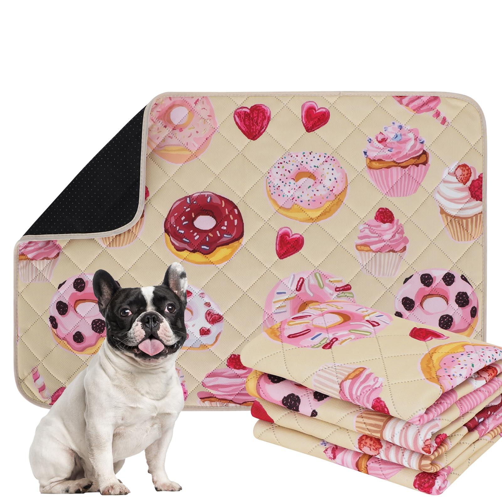 IEUUMLER Washable Pee Pads for Dogs, 2 Pack Cake Pattern Reusable Waterproof Puppy Potty Pads, Non-Slip Absorbent Pet Training Pads for Playpen Crate Bed EU015 Beige Cake, 70x100cm