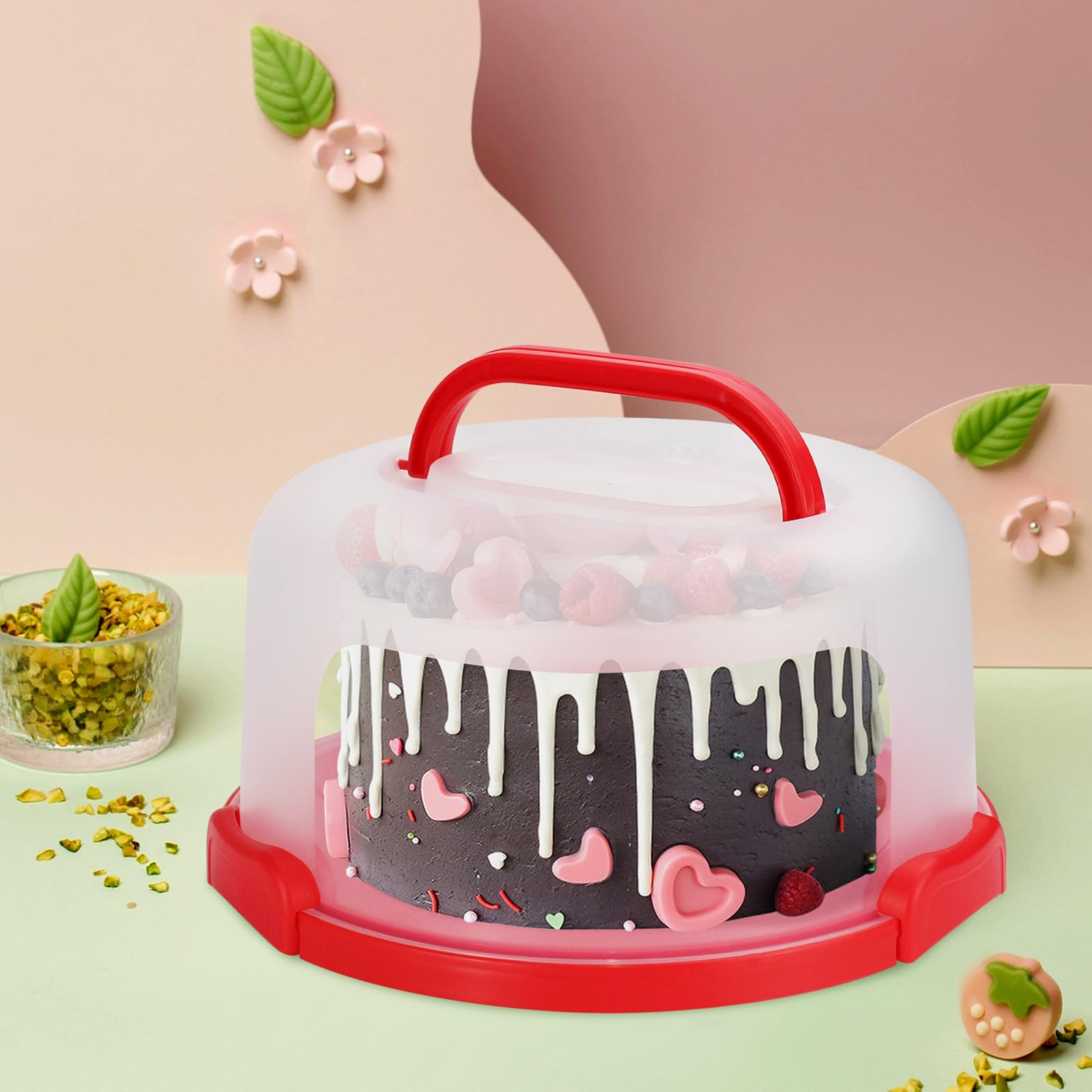 Soporte para tartas con tapa y asa, se adapta a soporte para tartas de 10 pulgadas con tapa, contenedor de almacenamiento de transporte de pasteles, soporte para tartas con tapas, 3 cierres