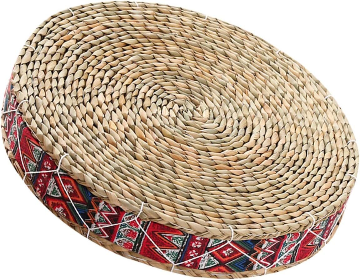 Housoutil Woven Straw Meditation Pillow Floor Cushion 30cm Diameter 7cm Height Handmade Japanese Tatami Seat Cushion for Indoor Yoga and Zen Practice