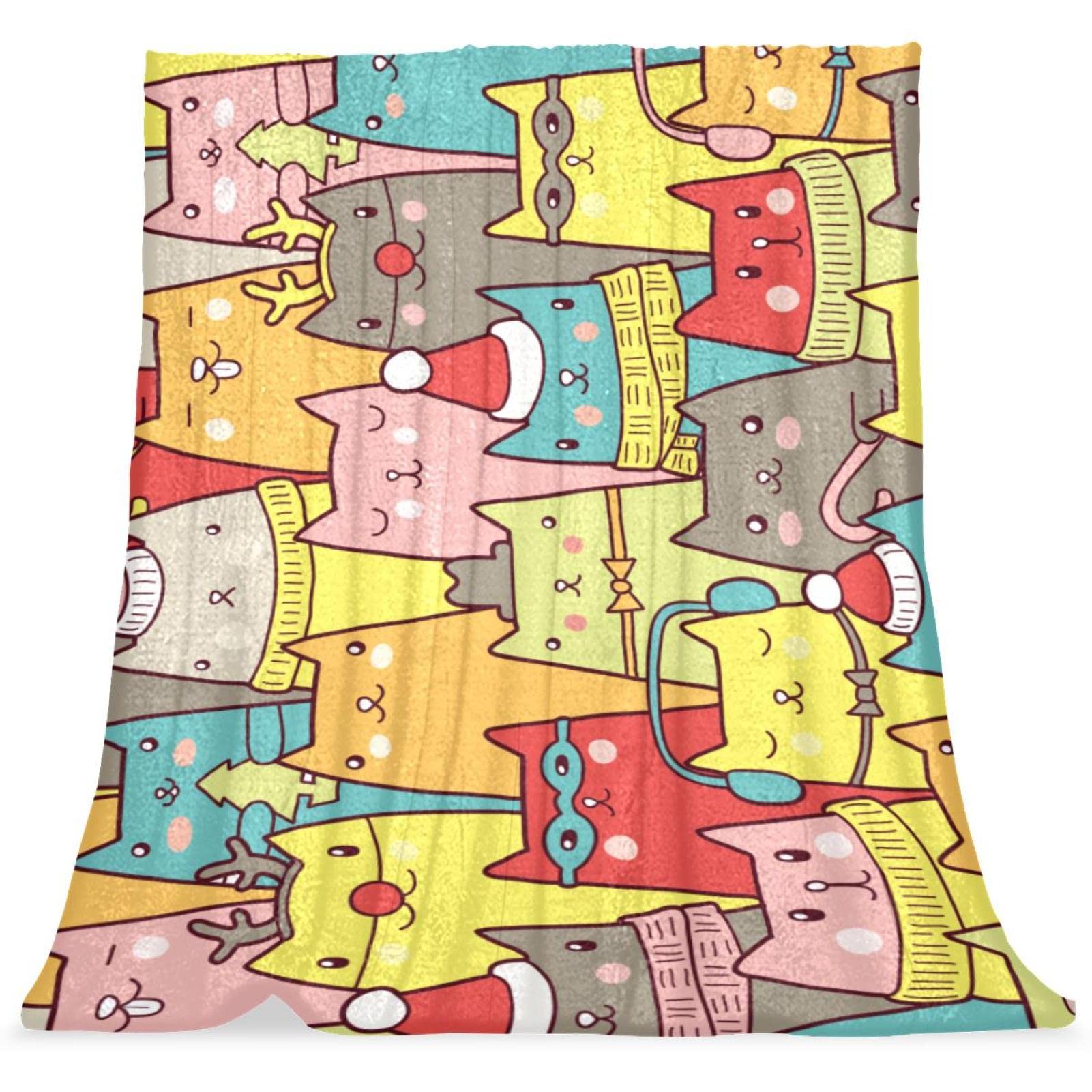 Couvre-lit dessin animé chat et wapiti doux pour lit enfant