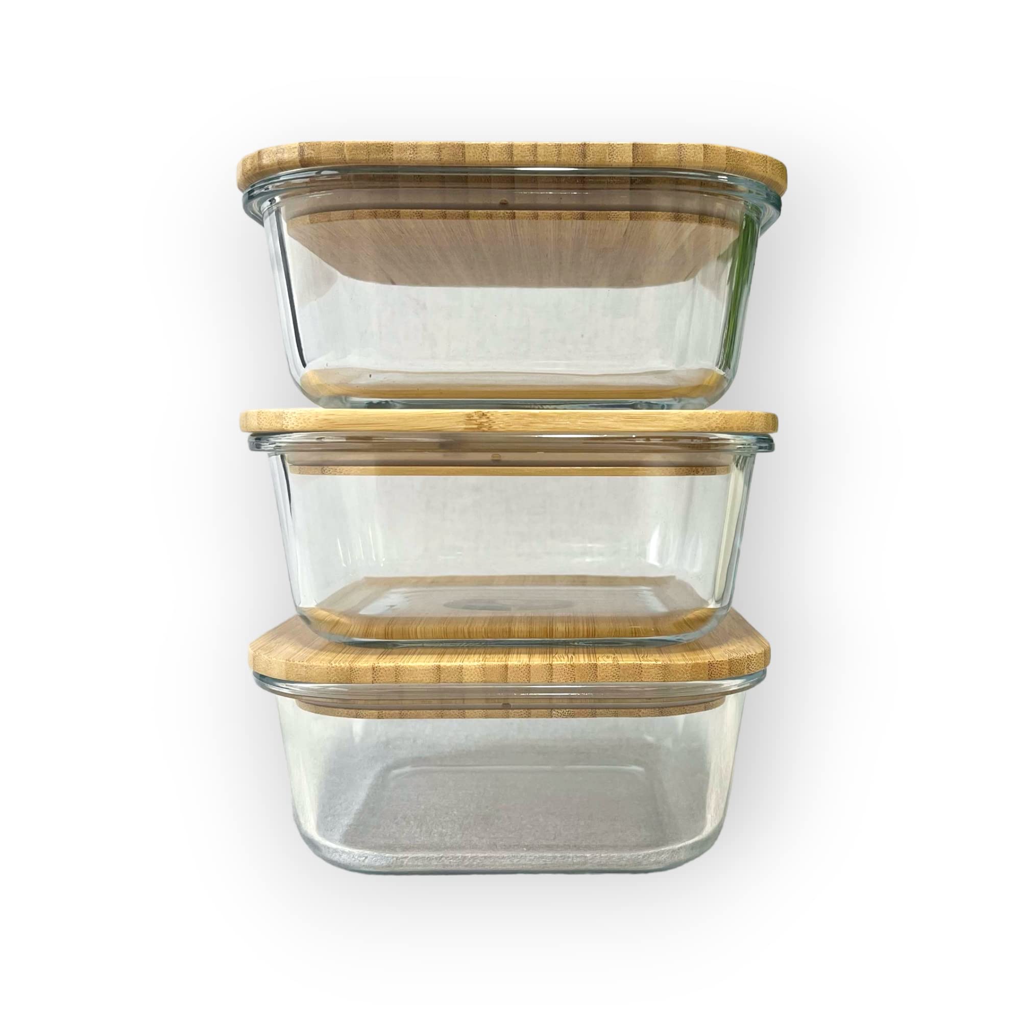 Set di 3 contenitori per alimenti quadrati in vetro con coperchio
