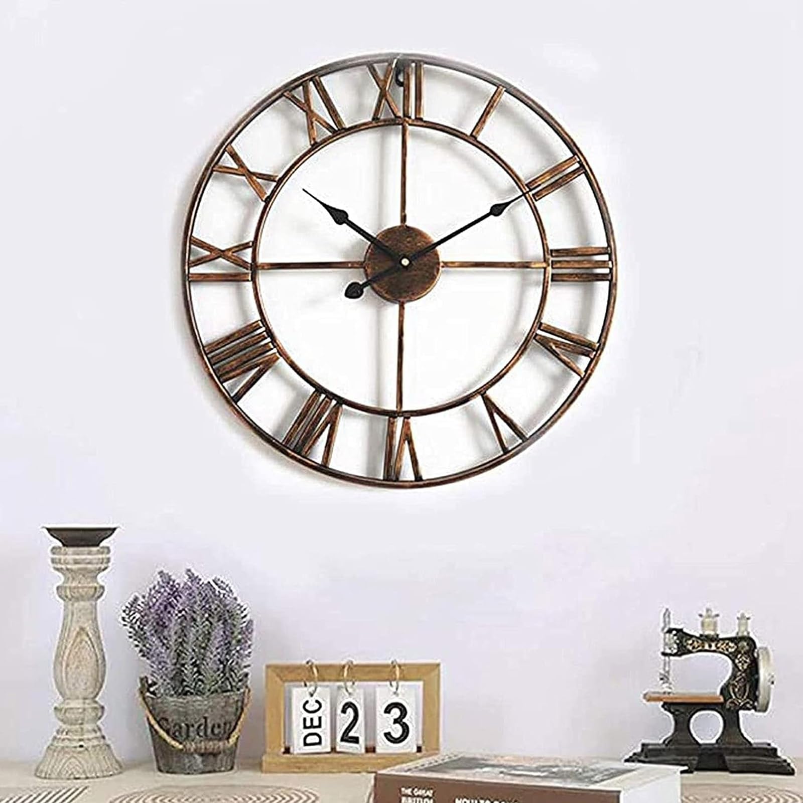 Grande Horloge Murale Ronde en Bois Noir for Décoration De Salon, Chiffres Romains Rétro, Silencieuse, Ne Chatouille Pas, Convient for La Maison, Le Jardin, Le Café - 60cm(Black)