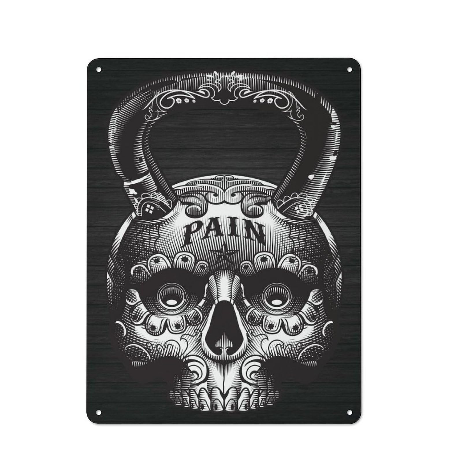 Junmoney Style-4 Skull Kettlebell Retro Tin Wall Plaque 40X30cm For Guest Room Or Hallway, For Vintage Wall Decor Fans, For Themed Room Decoration