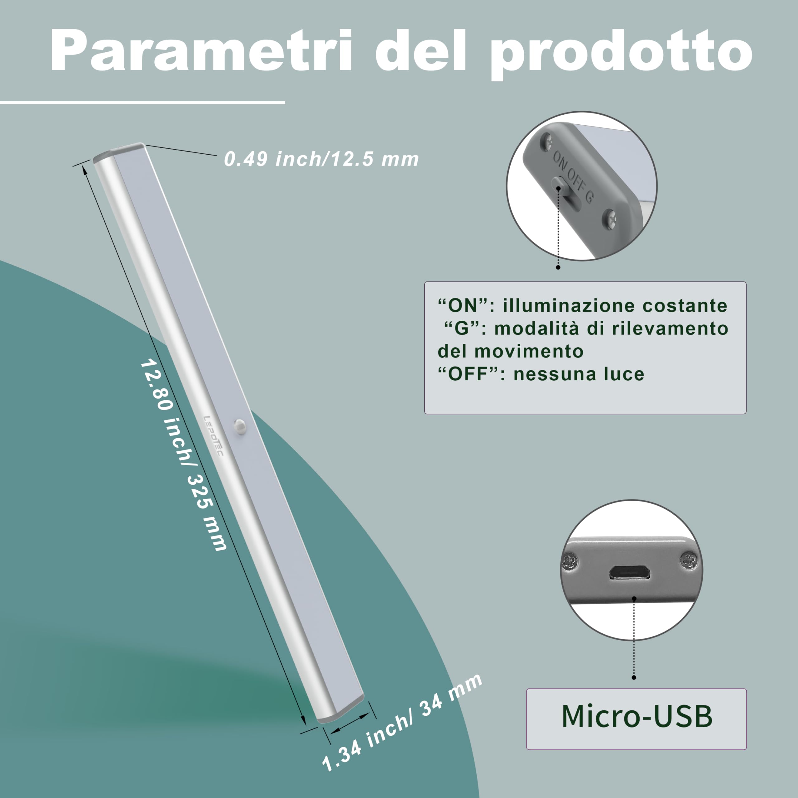 LEPOTEC Luce Armadio da 52 LED per Utilizzo Interno, Illuminazione a Batteria Ricaricabile con Sensore di Movimento, per Armadi, Cassetti, Corridoio, Camera da Letto, Colore Argento, 2 Pezzi