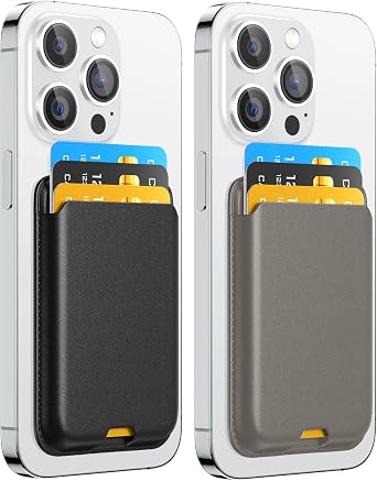 Magnetic Wallet Card Holder intended for Apple iPhone with Magsafe, Wallet for iPhone 17 16 15 14 13 12 Pro Max Air Plus Mini Series, Mag 3 Safe Wallet Stick on for Phone Case, Black Gray