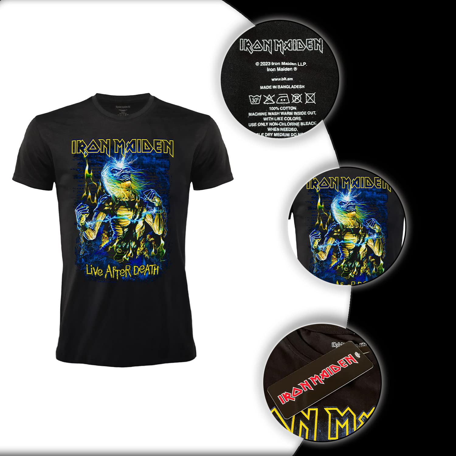 T-shirt Iron Maiden Live After Death T-shirt Rock Officiel Noir Band Heavy Metal Coton Unisexe Adulte Garçon.