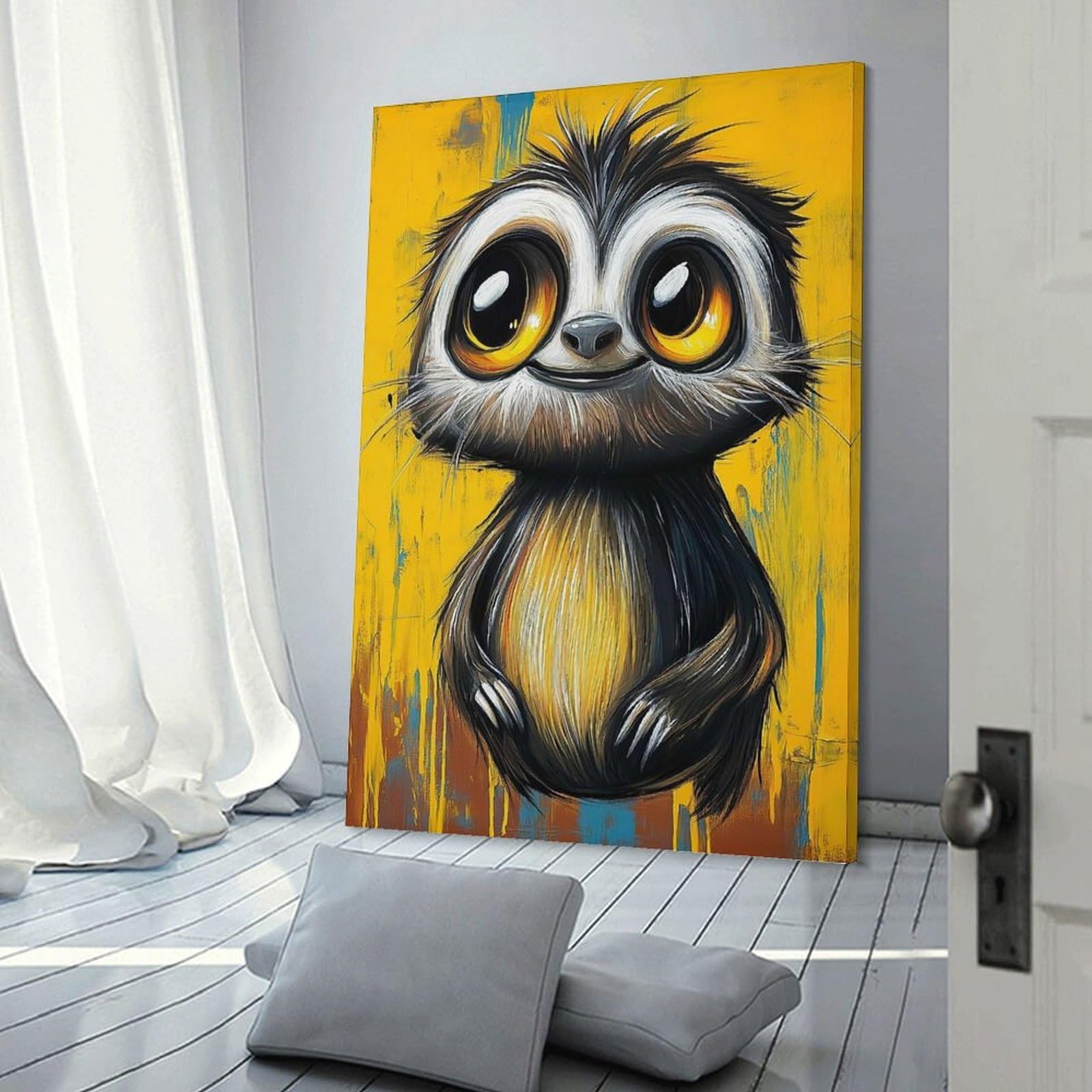 Junmoney Decorative Wall Artwork Cute Sloth Painting, 24x36inch(60x90cm), for Lounge, Bedroom Or Personal Spaces, Gift Idea for Housewarming And Birthdays