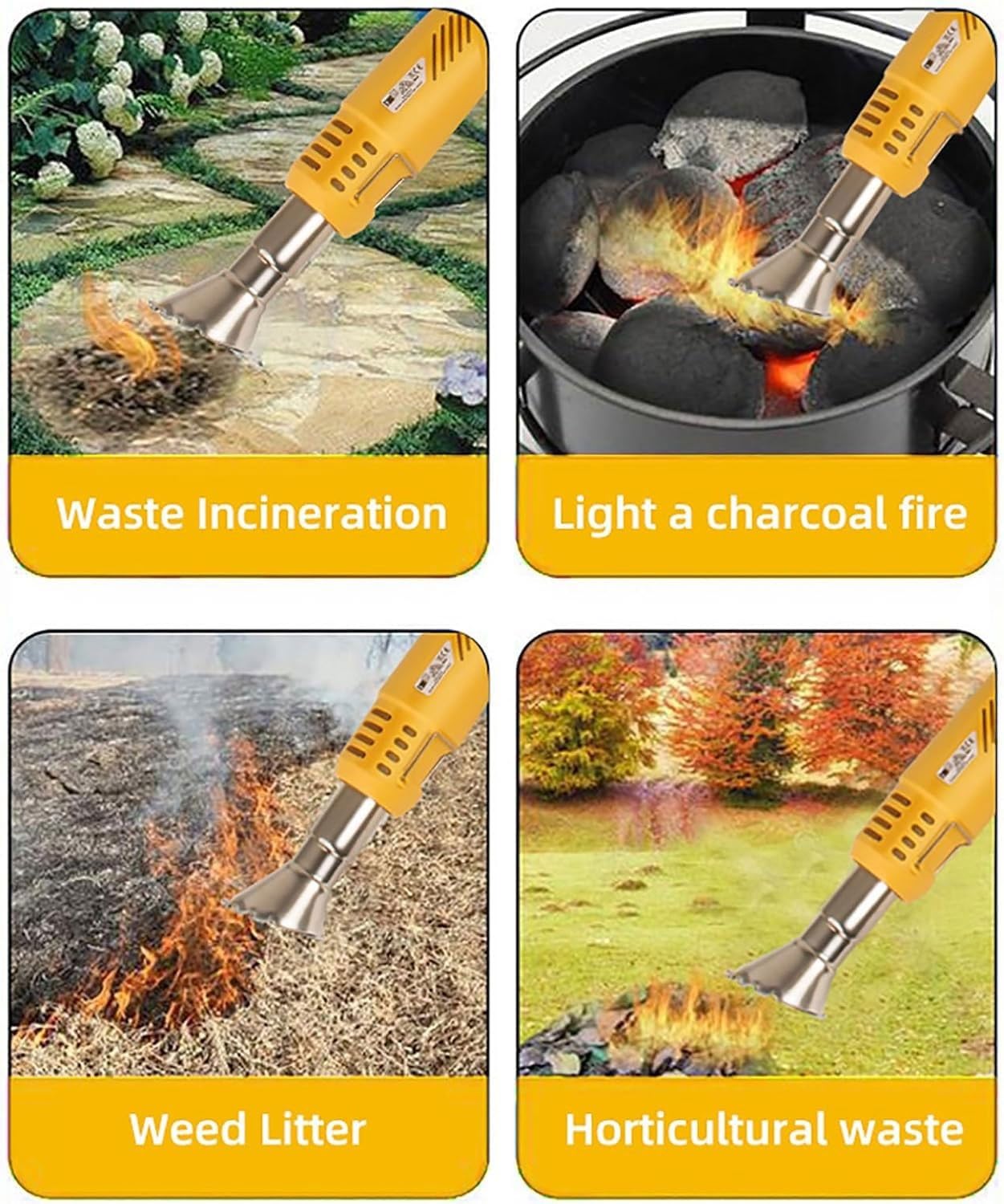 Bruciatore elettrico per erbacce, 2000 W, portatile, professionale, con 2 ugelli, temperatura massima 650 °C, flusso d'aria 500 l/min, per prato, sentieri, barbecue e tetti
