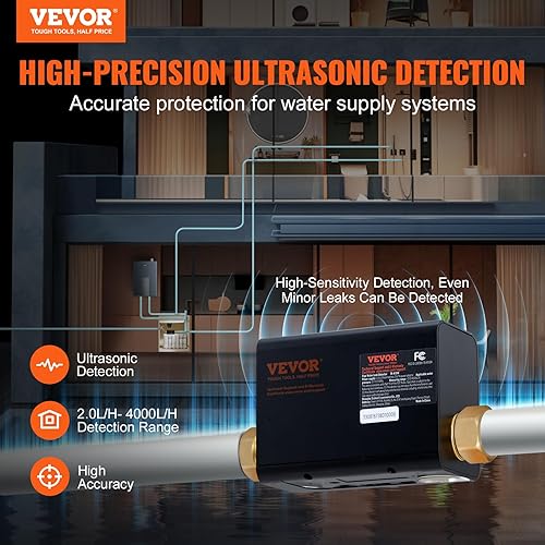 Miniatura 2 de VEVOR Monitor de agua inteligente WI-FI y detector de apagado automático, detector de fugas de agua para tuberías de 34 pulgadas de diámetro NPT,