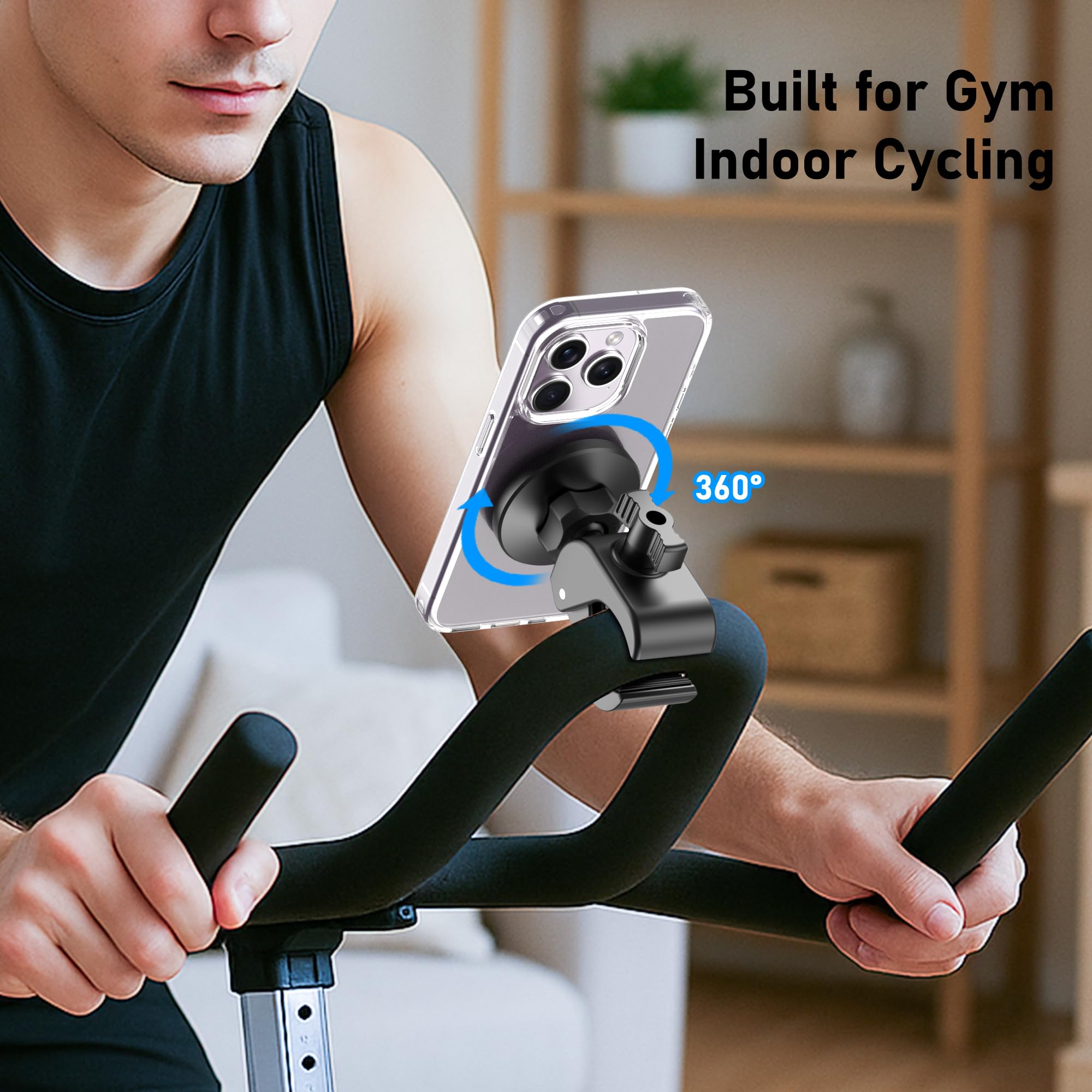 Soporte magnético para teléfono, soporte magnético fuerte para teléfono de bicicleta con dos anillos de metal, para equipo de gimnasio interior