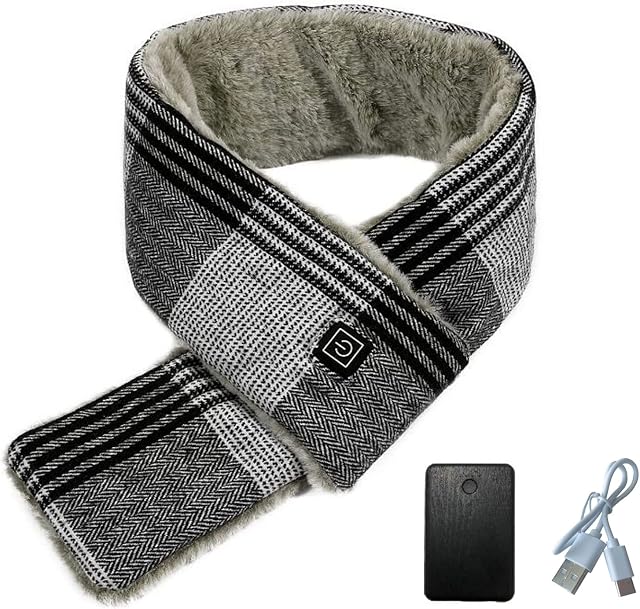 LANMOU Heated Scarf Electric Heat Scarves with Heating Pad Rechargeable Heated Shawl Neck Warmer with Powerbank for Women Men (Black,7000mAh)