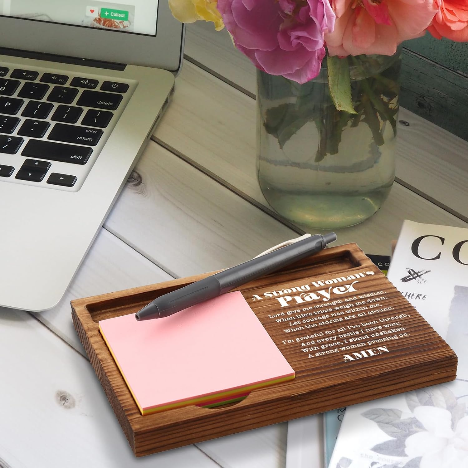 A Strong Woman's Prayer Sticky Note Holder, Inspirational Faith Quote Self-Stick Note Pad Holders, Motivational Christian Prayer Promotion Present Gifts for Women, Coworker, Sister, Friend ZSS97