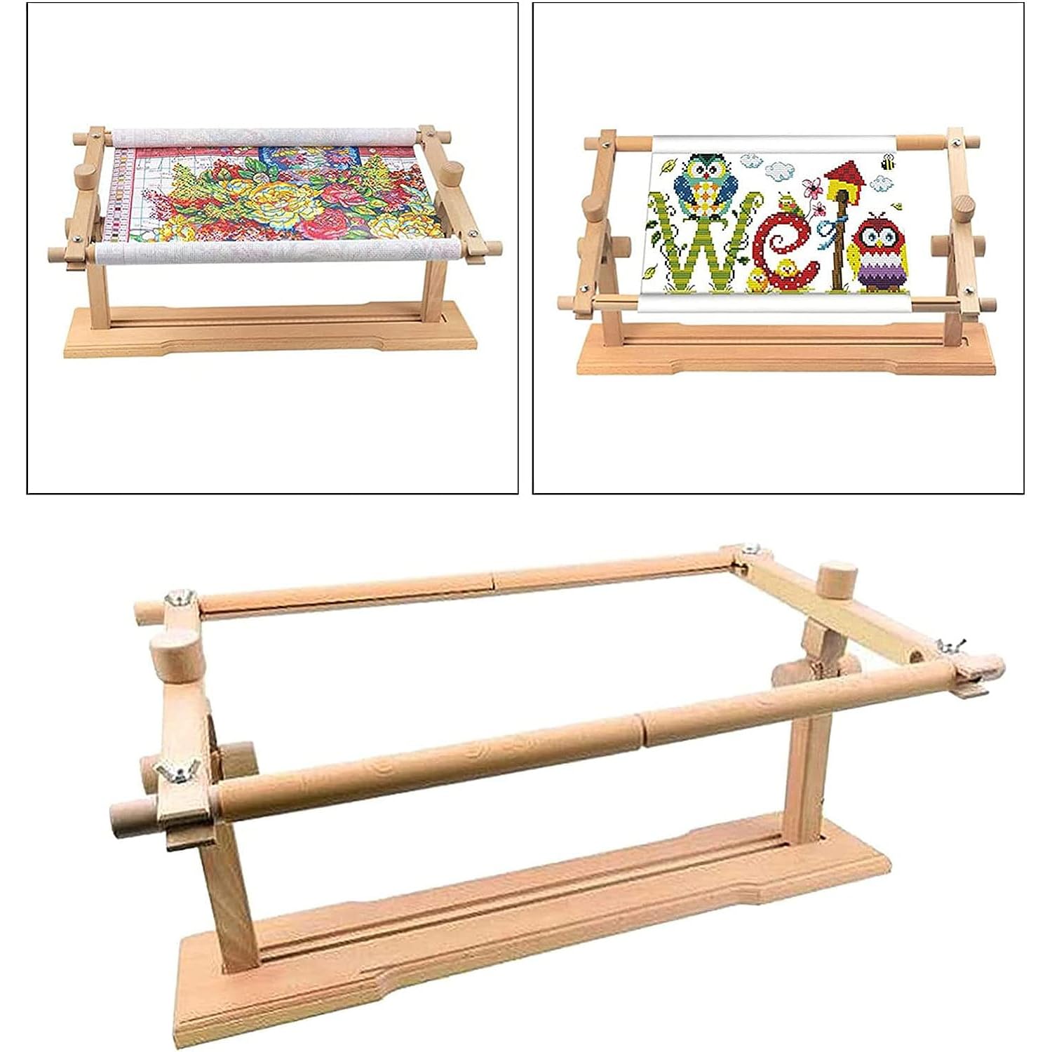 Supporto per ricamo in legno, supporto per telaio da ricamo regolabile, strumento di supporto ricamato per rotazione in legno di faggio naturale, per progetti di ricamo di artigianato artistico e cu