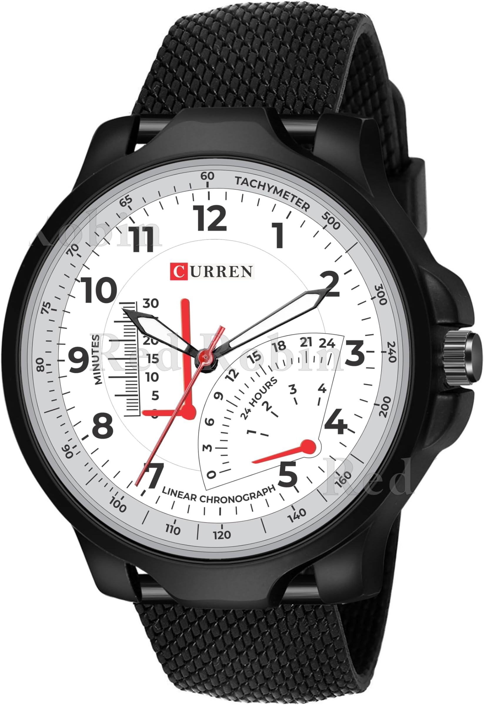 Sky MartAnalog Curren Design White Dial Stylish Black Silicone Strap Wrist Watch for Men and Boys, Pack of 1 - CURREN-W-3K-BLK-SFR