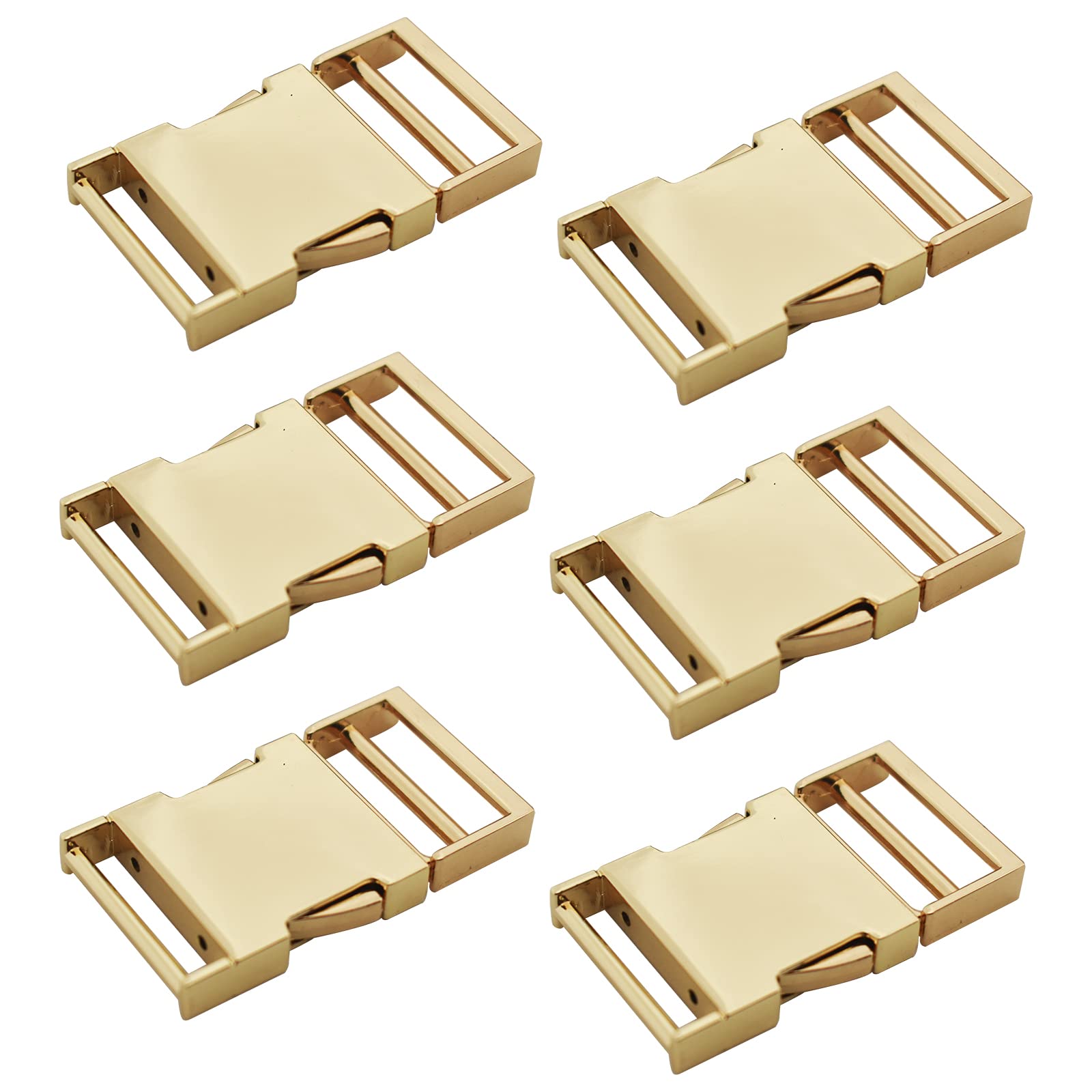 Bytiyar 6 pcs 1 inch Metal Buckles Side Quick Release Single Adjustable Buckle for Straps Paracord Backpack Webbing Belt Dog Collars,Light Gold