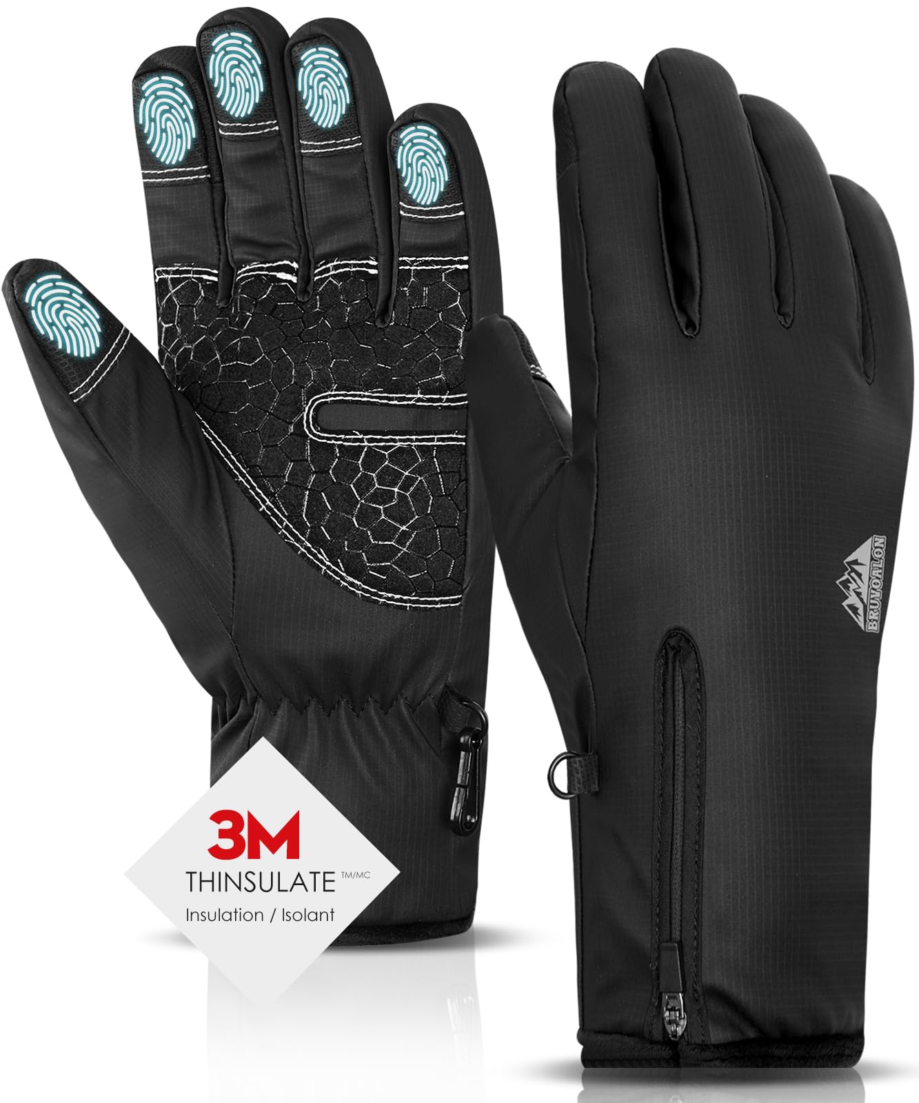 Bruvoalon Y322 Winter Gloves for Men & Women, -15℉ Touchscreen 5-Layer Thermal Insulated, Windproof Anti-Slip Ski Gloves