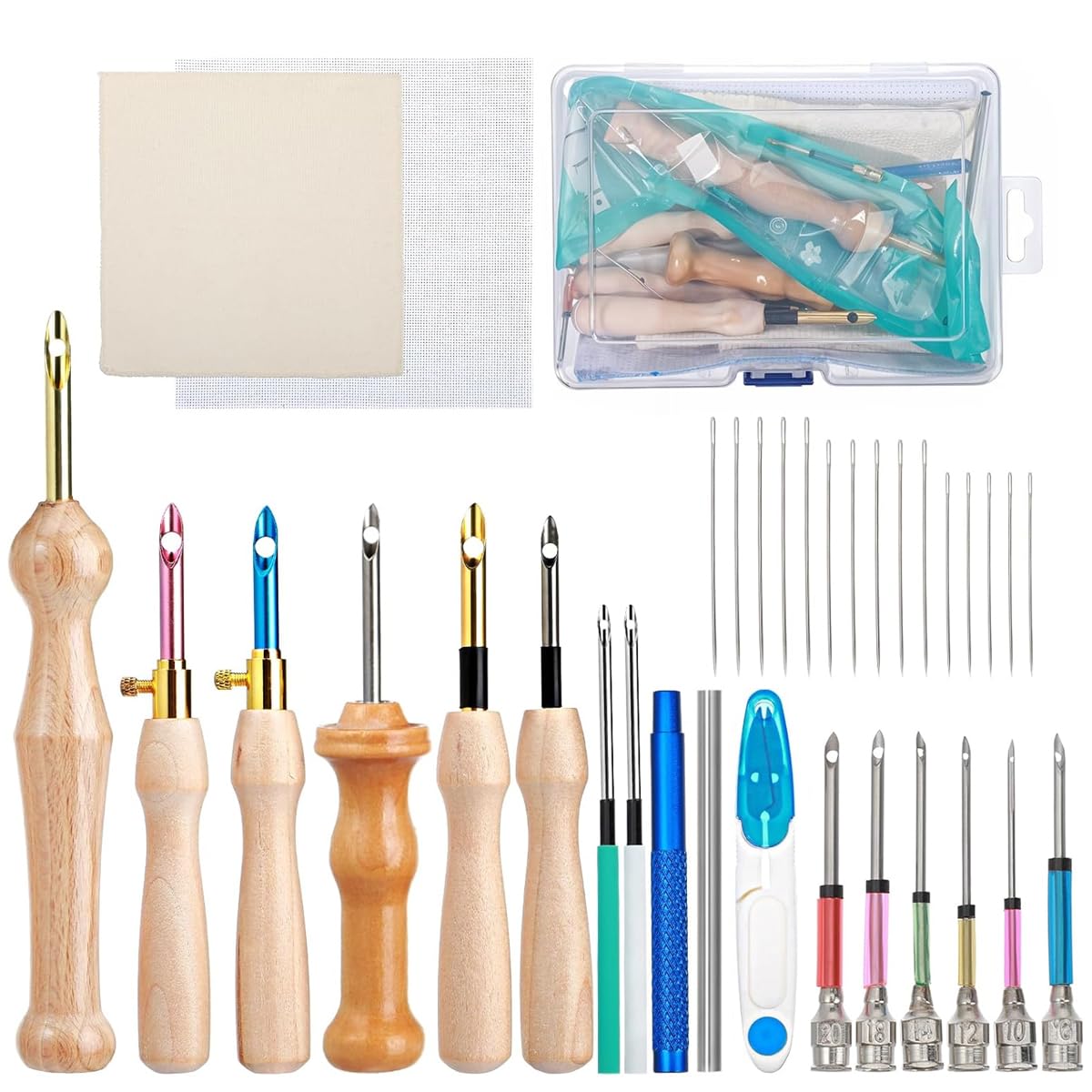HASTHIP® 35Pcs Embroidery Punch Needle Kit, Punch Needle Tool Punch Needle Embroidery Kits Include Wooden Handle Embroidery Pen Set, Big Eye Needles with Punch Needle Cloth for Adults Beginner