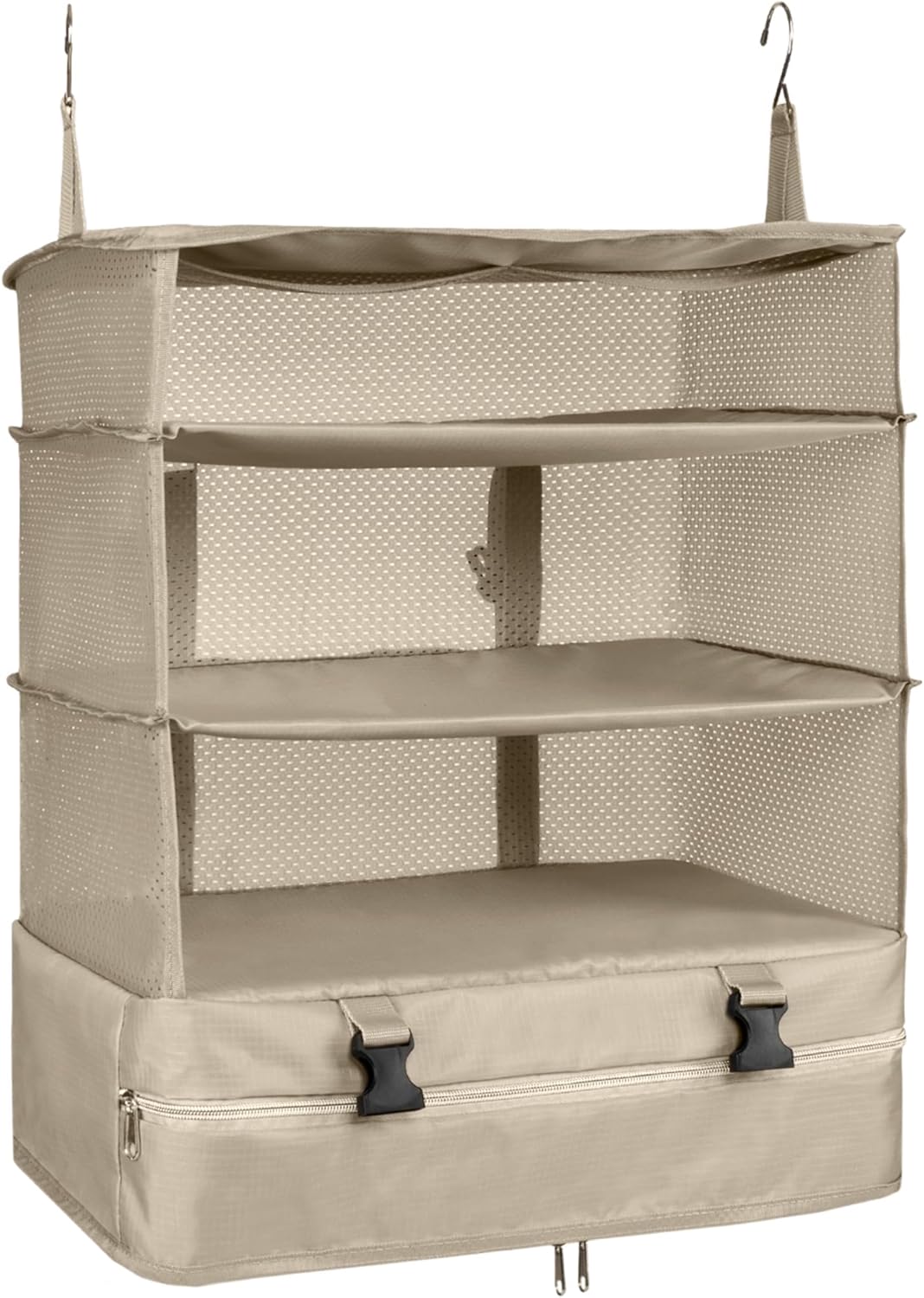 ELEZAY Hanging Packing Cubes Portable Travel Closet Collapsible Compression Clothes Organizer with Built in Shelves for Carry-on Luggage Suitcase Wardrobe Large_11.8 * 11.8 * 24 in, Grey