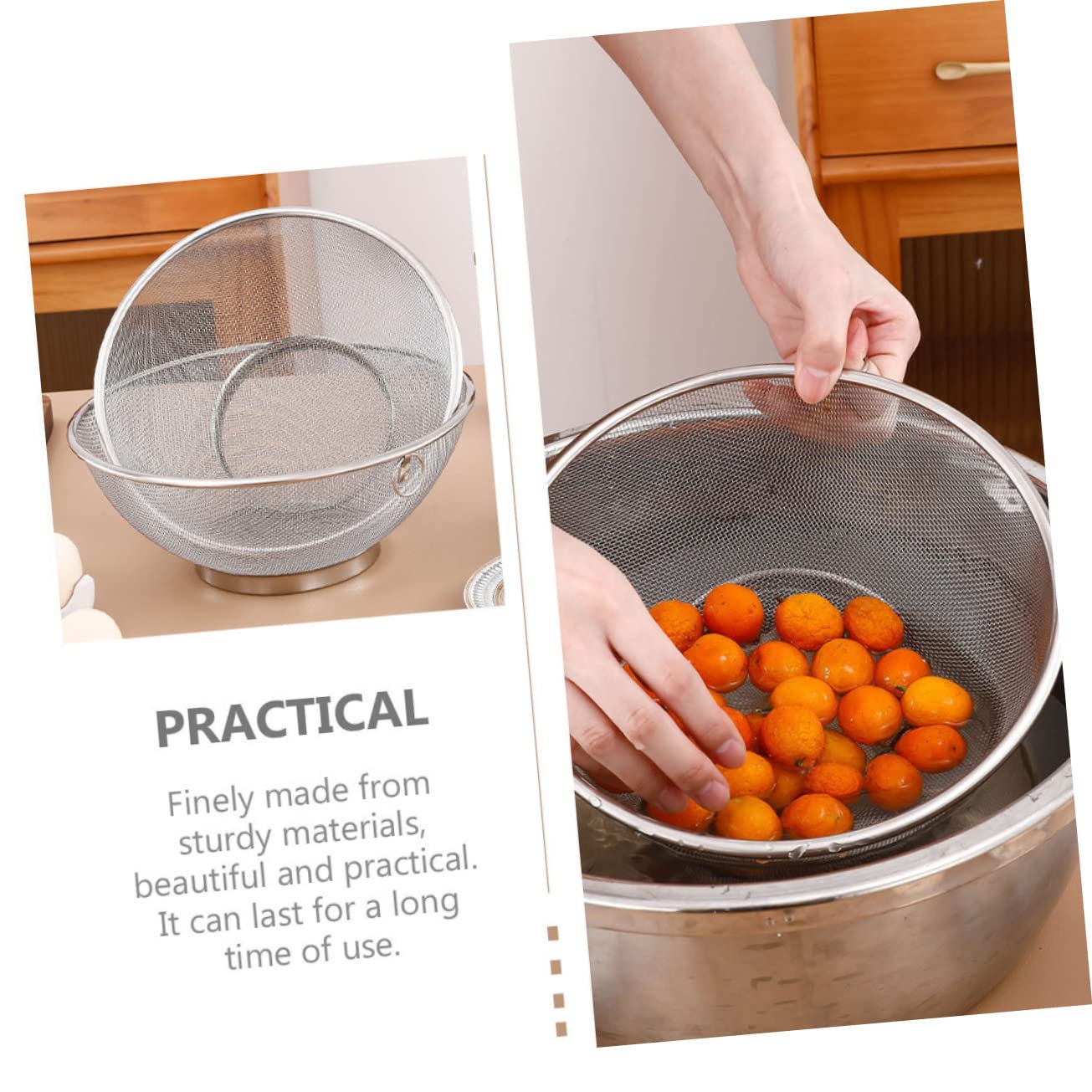 OUNONA 2piezas Colador De Cocina De Acero Inoxidable Diseño De Malla Fina Escurridor Para Verduras y Arroz Resistente y Duradero Fácil De Limpiar y Usar Casa o Camping