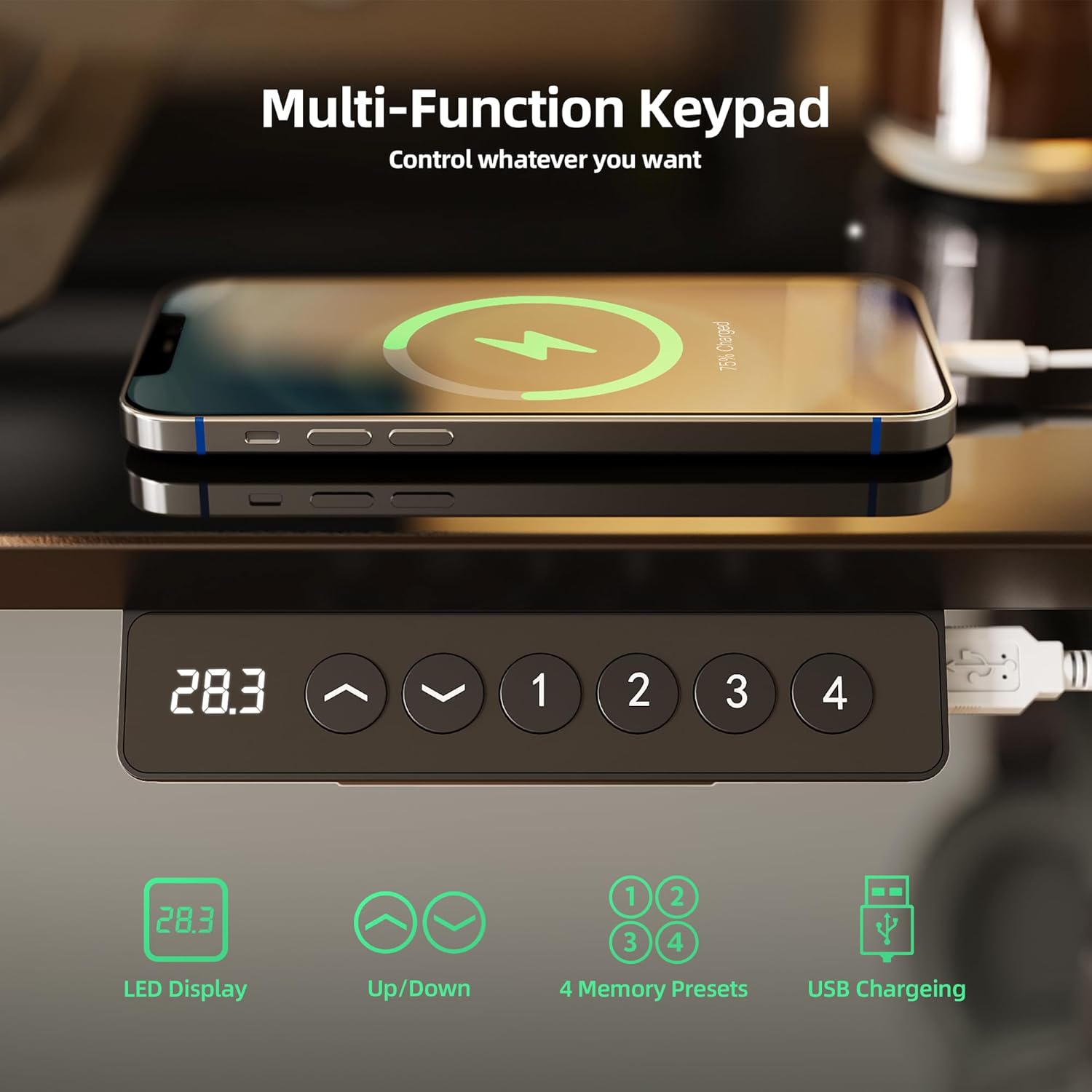 INNOVAR Glass Standing Desk with 3 Drawers, 48x24 Inch Height Adjustable Desk with USB Ports & LED Lights, Electric Stand Up Desk with Monitor Stand for Home, Office, Workstation, Black