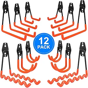 Simniam Garage Hooks, 12Pack Heavy Duty Garage Storage Hooks&Hangers, Utility Wall Mount Garage Hooks with Non-Slip Coating, Perfect Storage Hooks for Ladders, Bike, Hoses, Garden Tools, Bulky Item