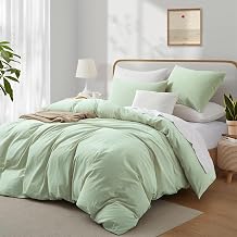 Boqingzhu Cotton Bed Linen 135 x 200 cm Green Light Green Plain Aesthetic Single Bed Soft Renforcé Cotton Bed Linen Duvet Cover 135 x 200 cm and 1 Pillowcase 80 x 80 cm with Zip